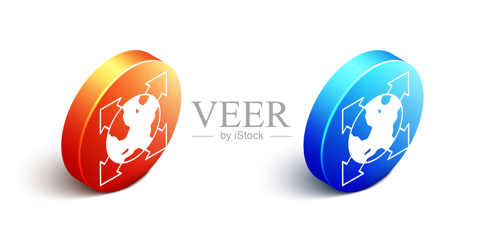 等距世界地球仪与罗盘图标孤立图标素材