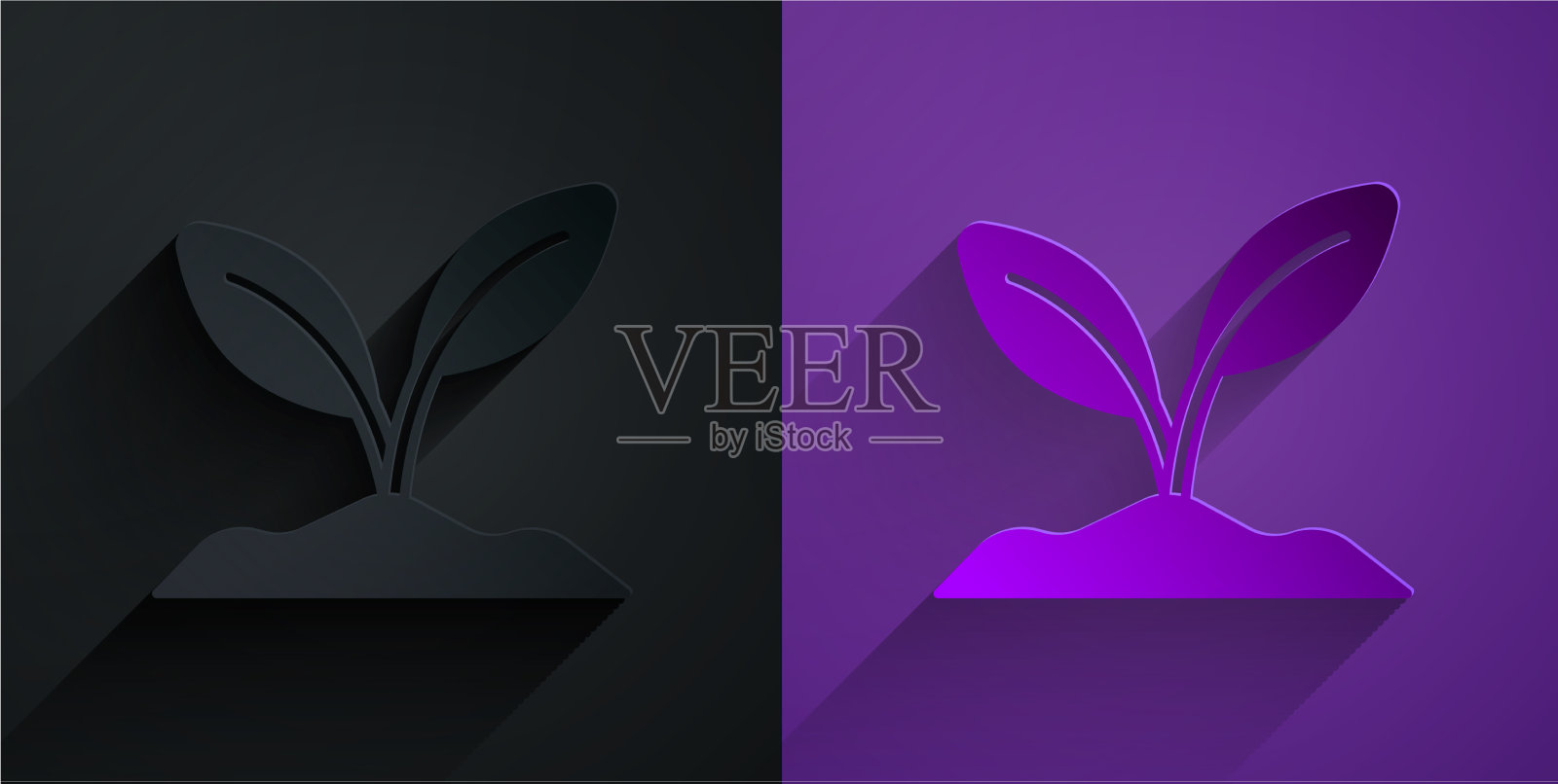 纸剪萌的图标孤立在黑色上，在紫色上插画图片素材