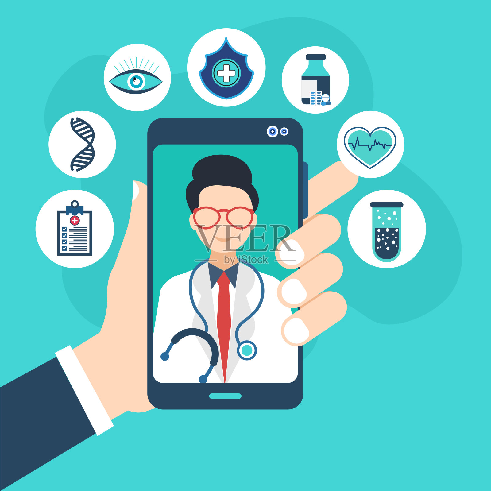 在线医疗保健服务——智能手机插画图片素材