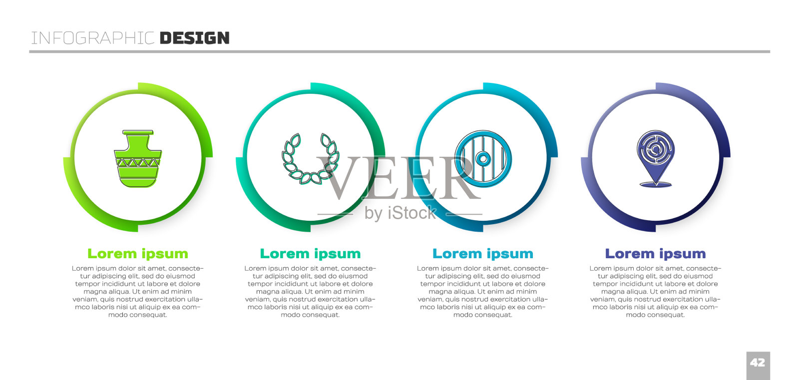 设置古双耳月桂花环希腊盾牌插画图片素材