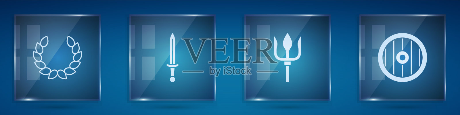 设置月桂花环中世纪剑海神三叉戟图标素材