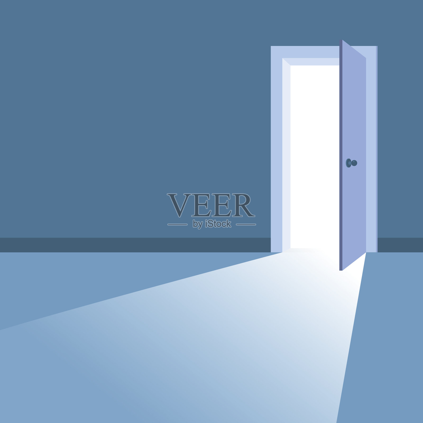 打开门，光线射入黑暗的房间插画图片素材