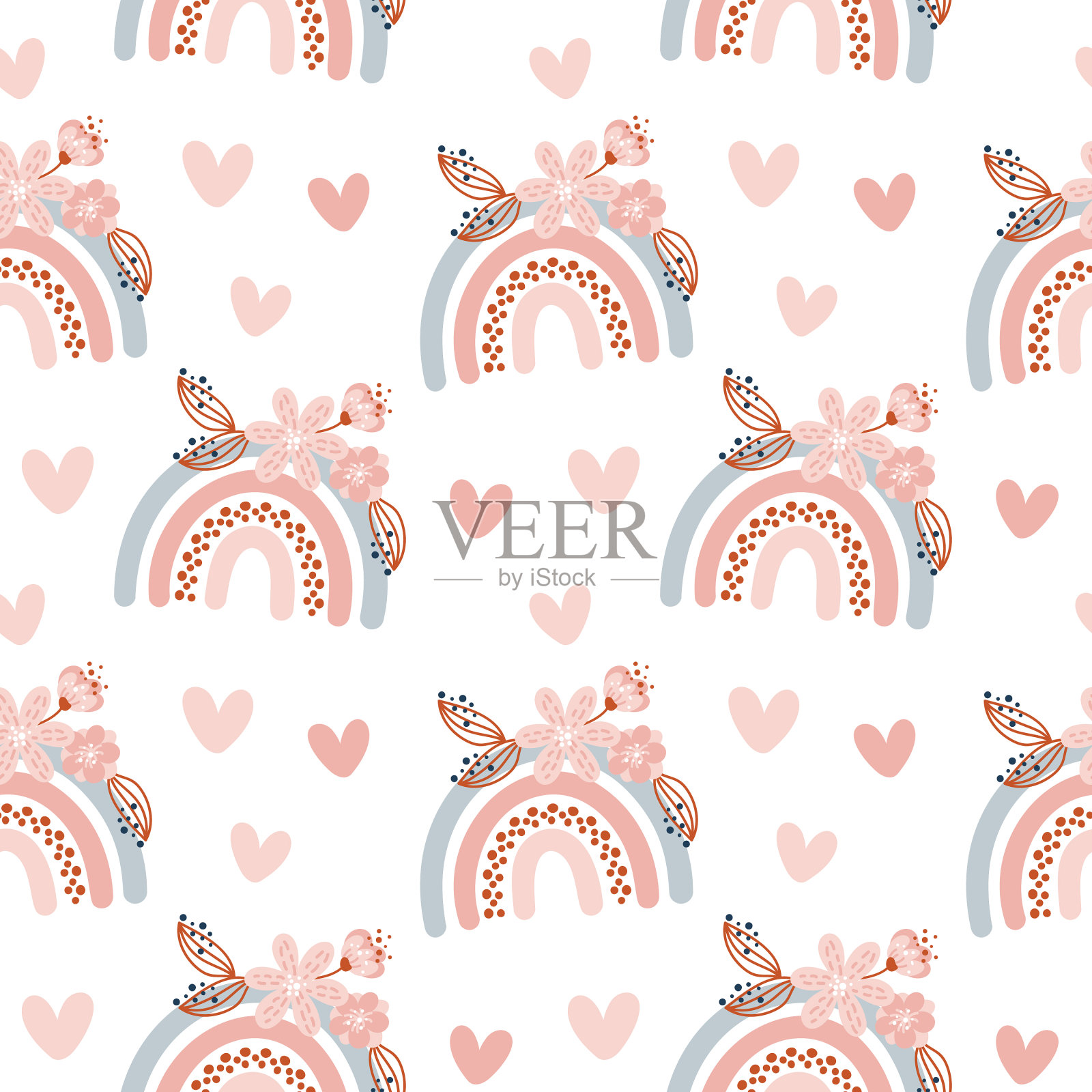 可爱的无缝图案与手绘插画图片素材