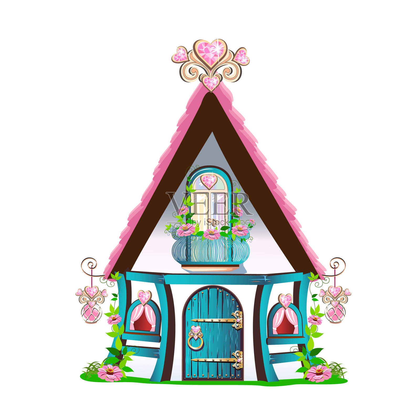 粉红色屋顶的童话般的房子设计元素图片