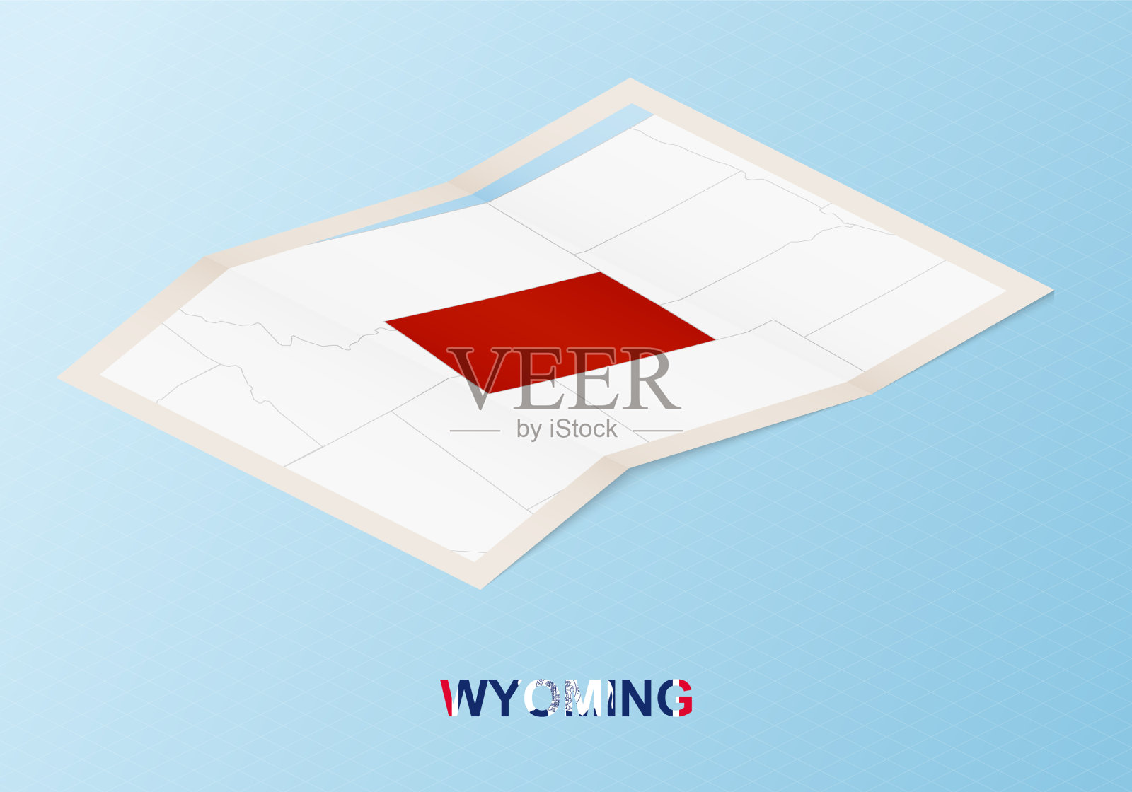 折叠纸地图怀俄明与邻插画图片素材