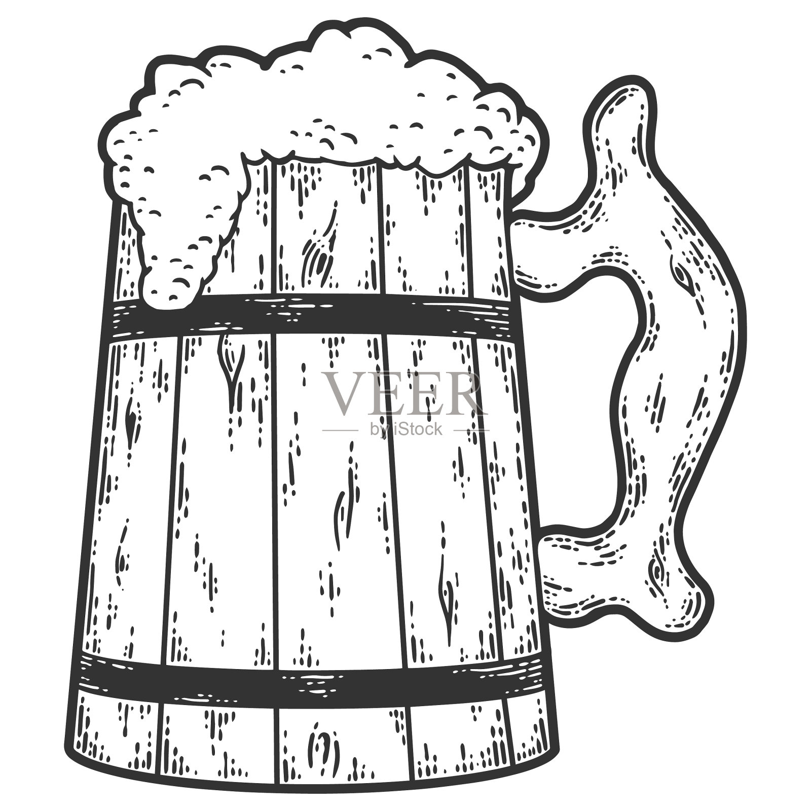 木杯啤酒素描画板设计元素图片