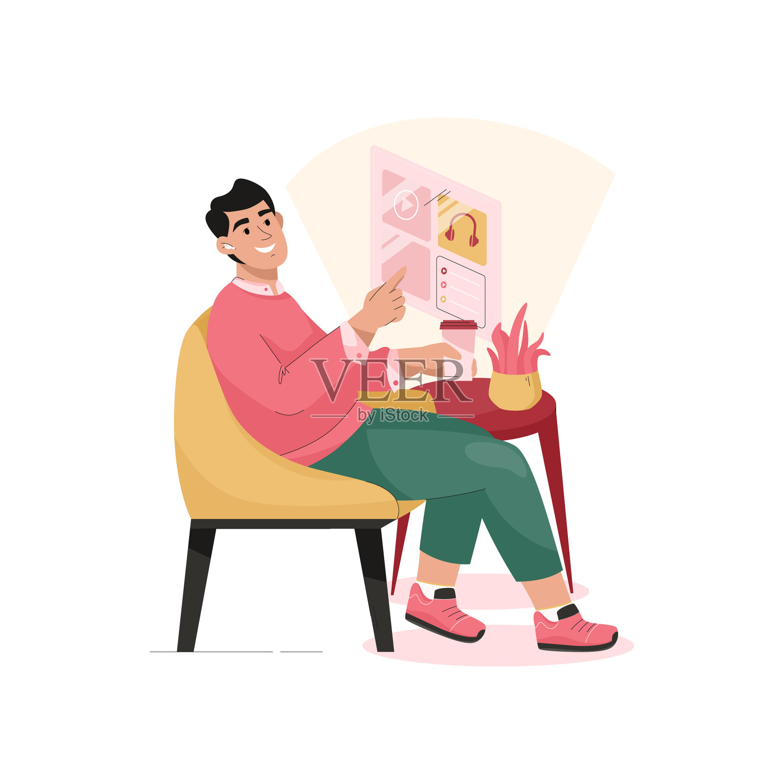 男子通过触摸屏控制智能家居系统设计元素图片