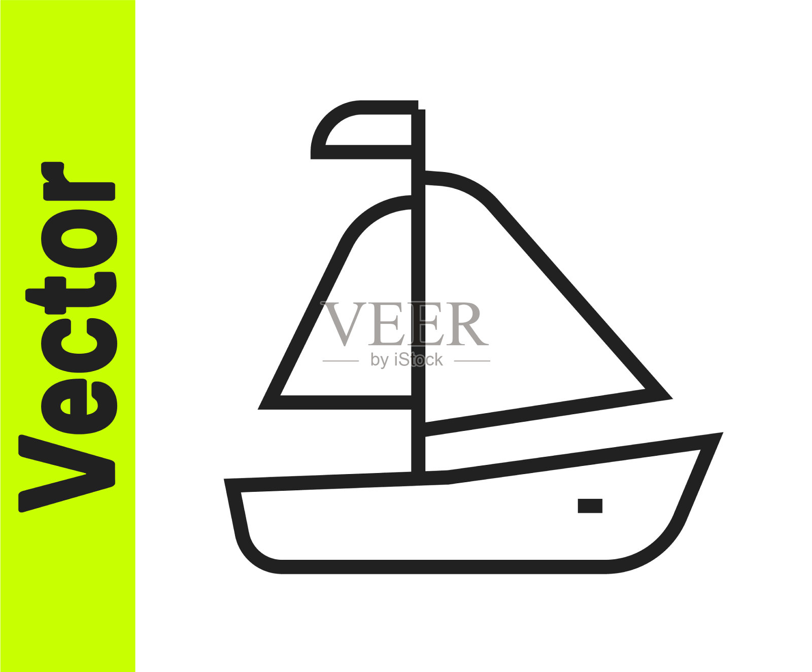 黑线游艇、帆船或帆船图标插画图片素材