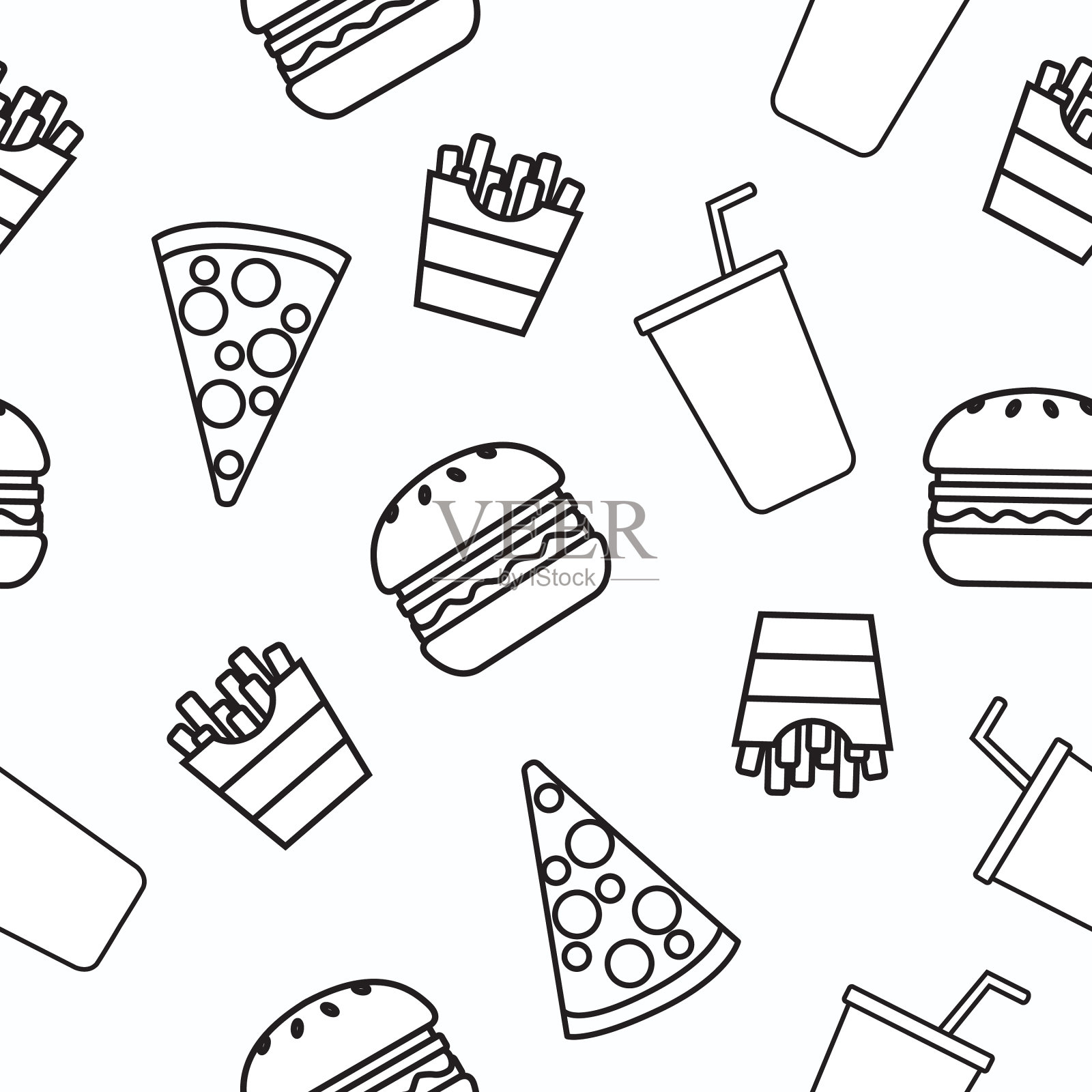 汉堡，披萨，薯条和汽水插画图片素材