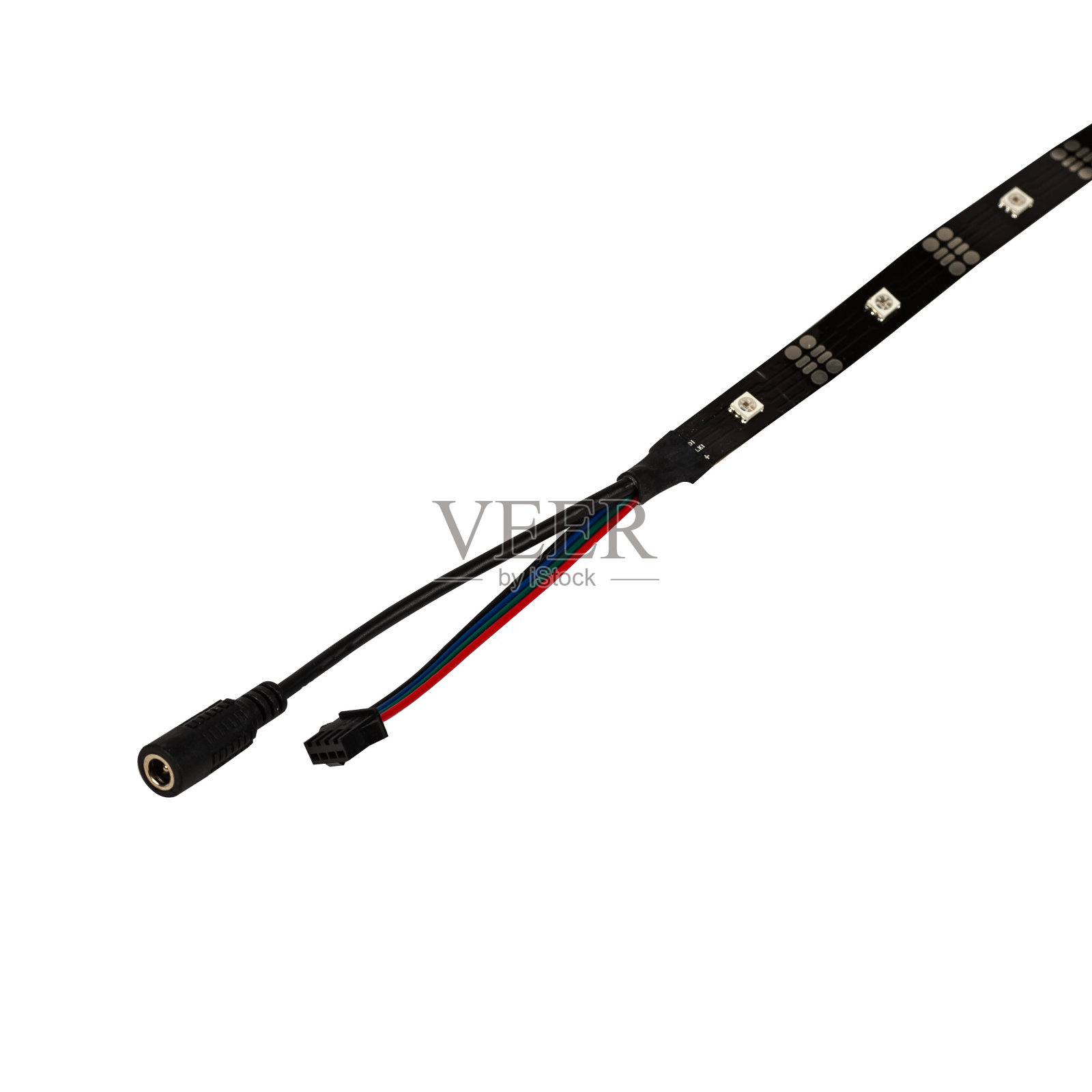 LED带连接电缆近距离隔离在白色背景照片摄影图片