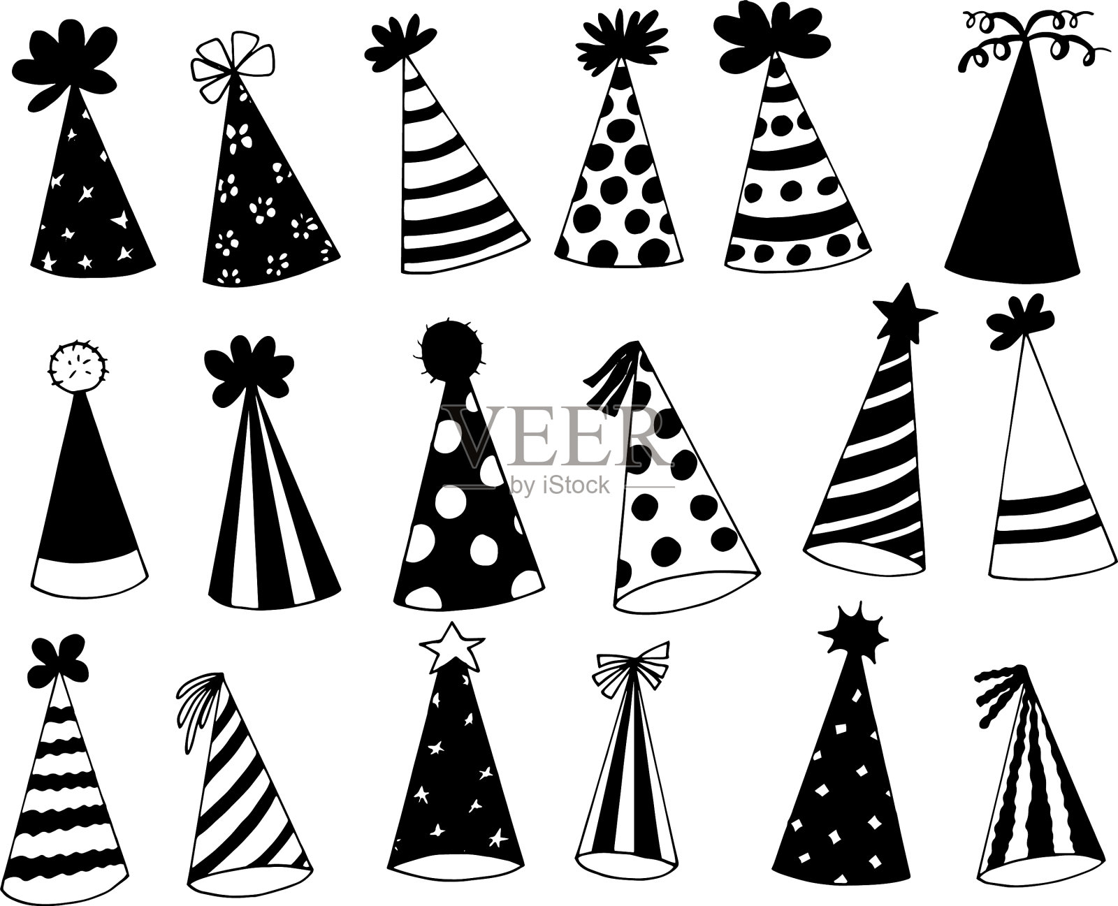 派对帽子图标集手绘涂鸦风格图标素材