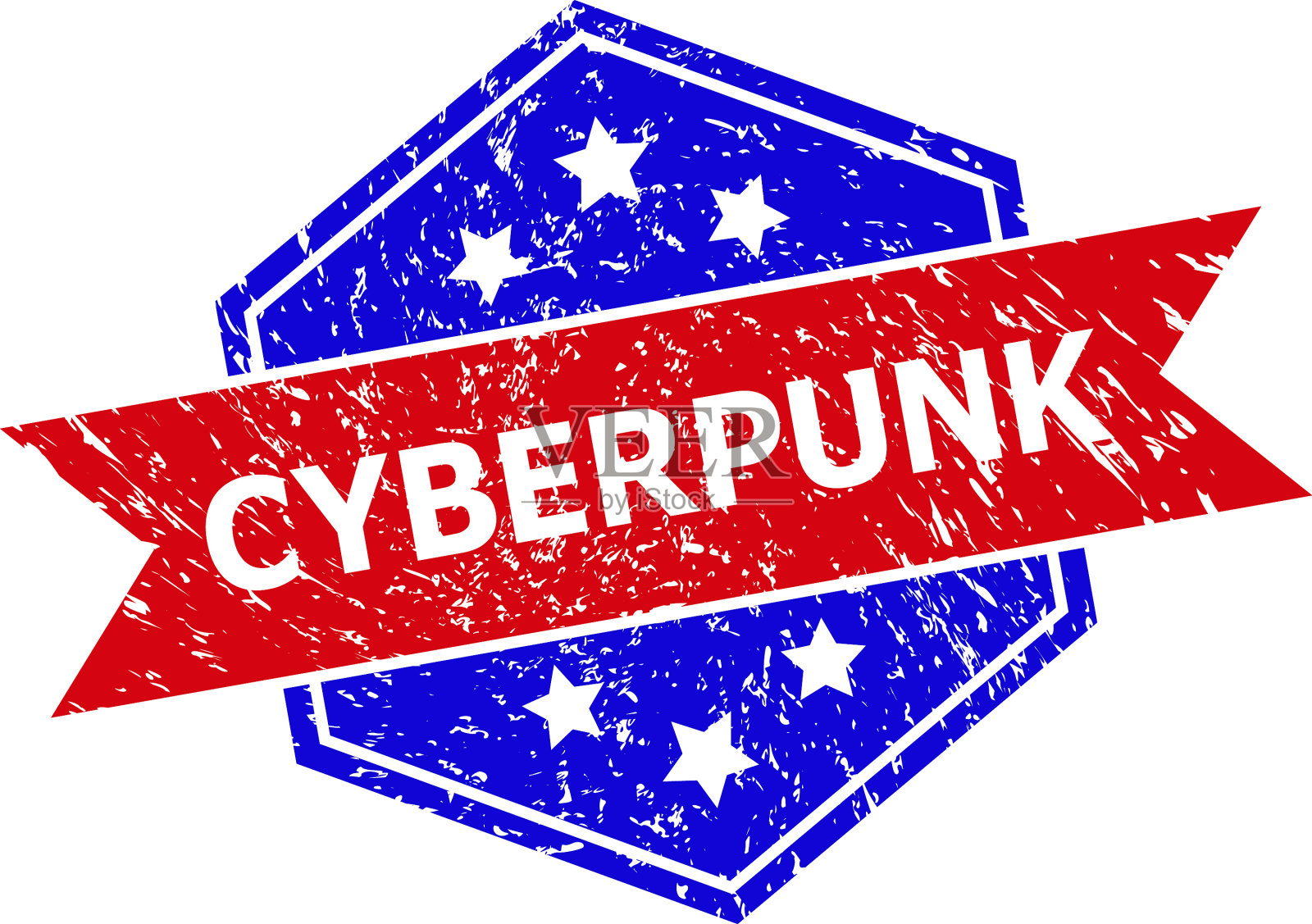 六角双色赛博朋克水印插画图片素材