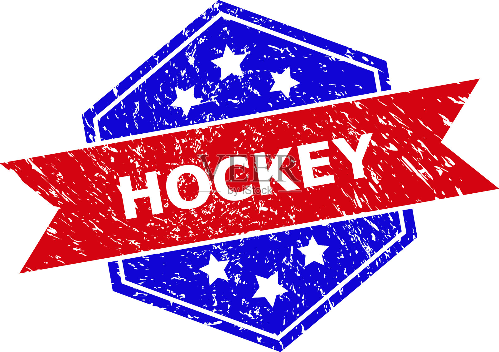 六角型双色曲棍球橡皮图章插画图片素材