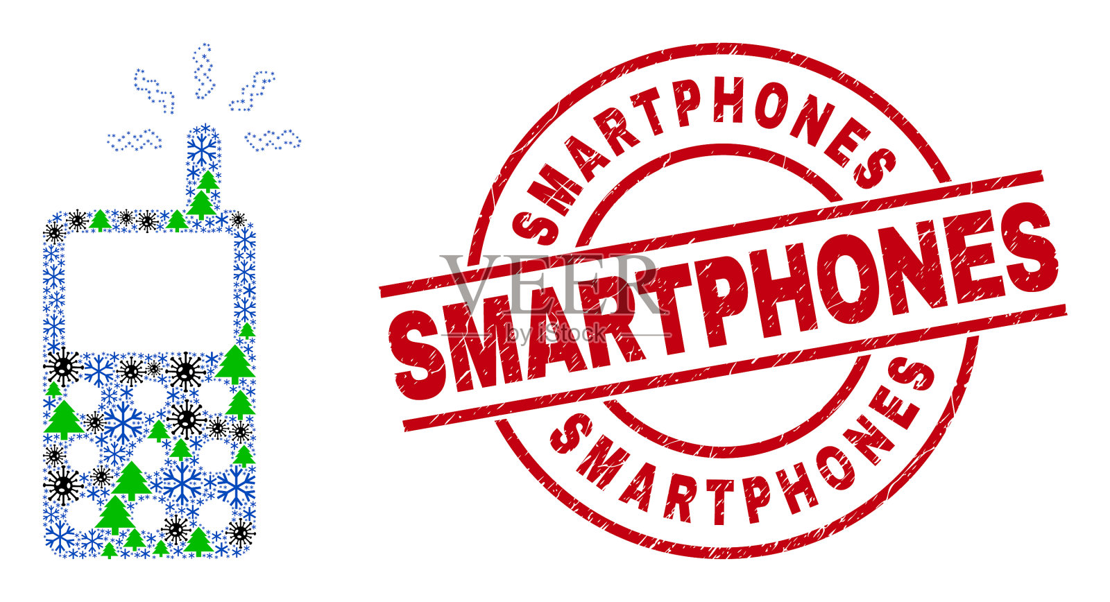 智能手机纹理徽章和手机插画图片素材