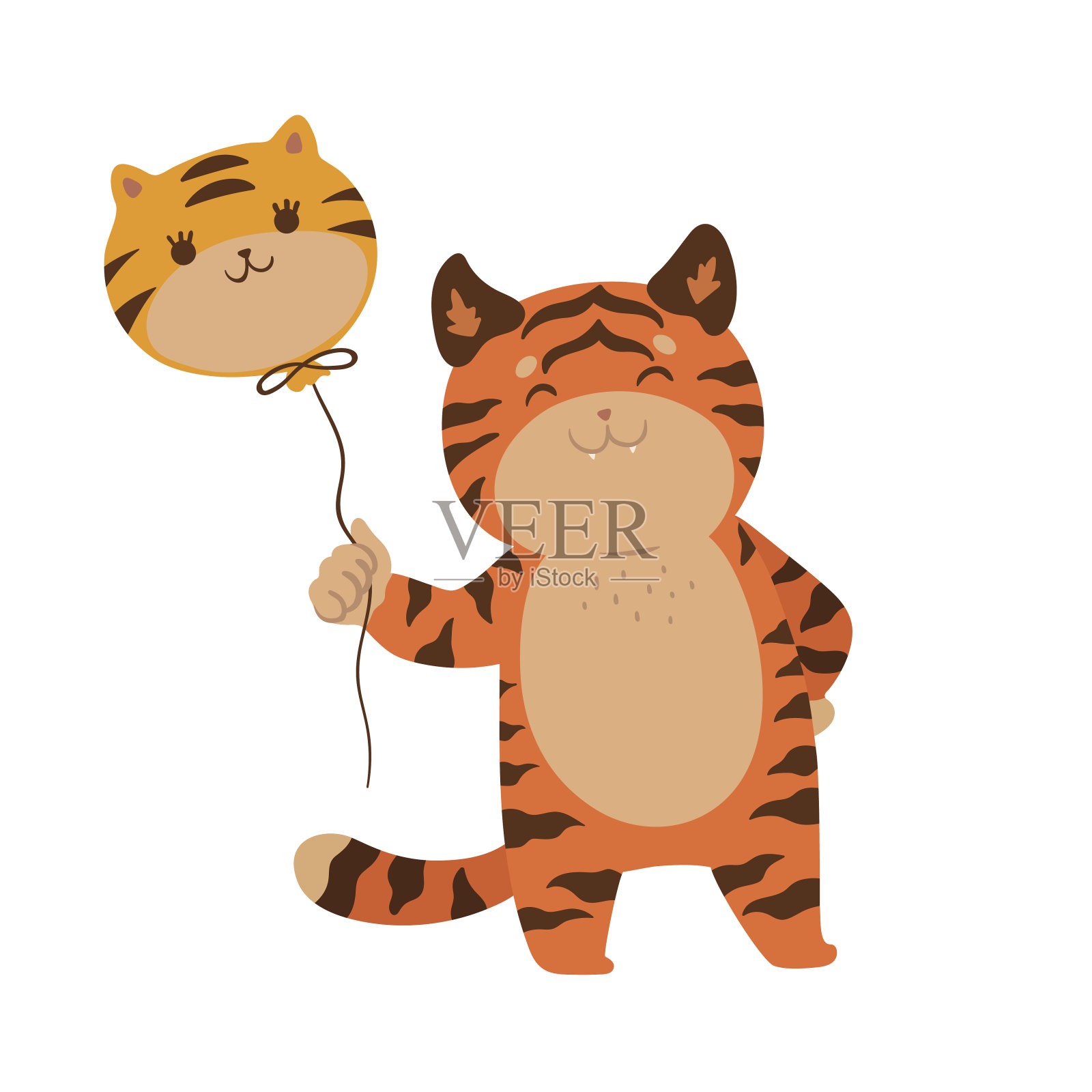 可爱的老虎与气球孤立在白色的背景。矢量图形。插画图片素材