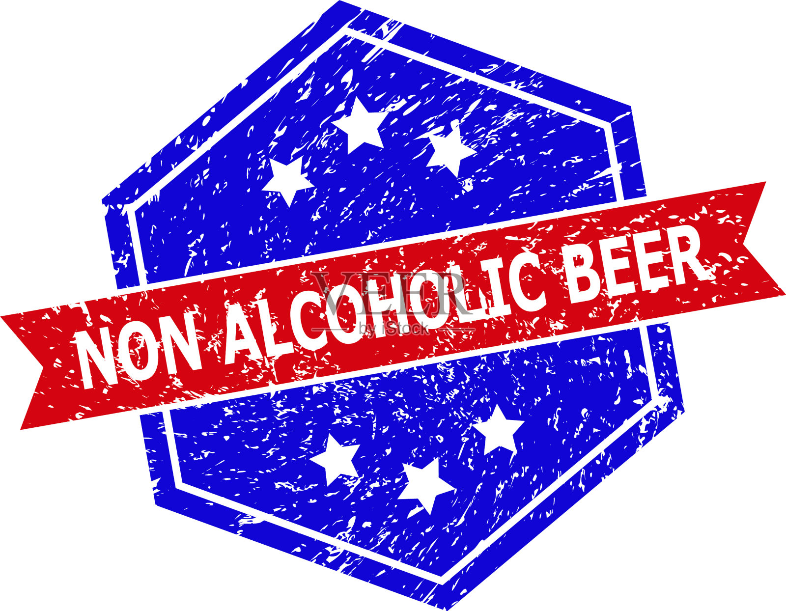 六角双色无酒精啤酒胶章插画图片素材