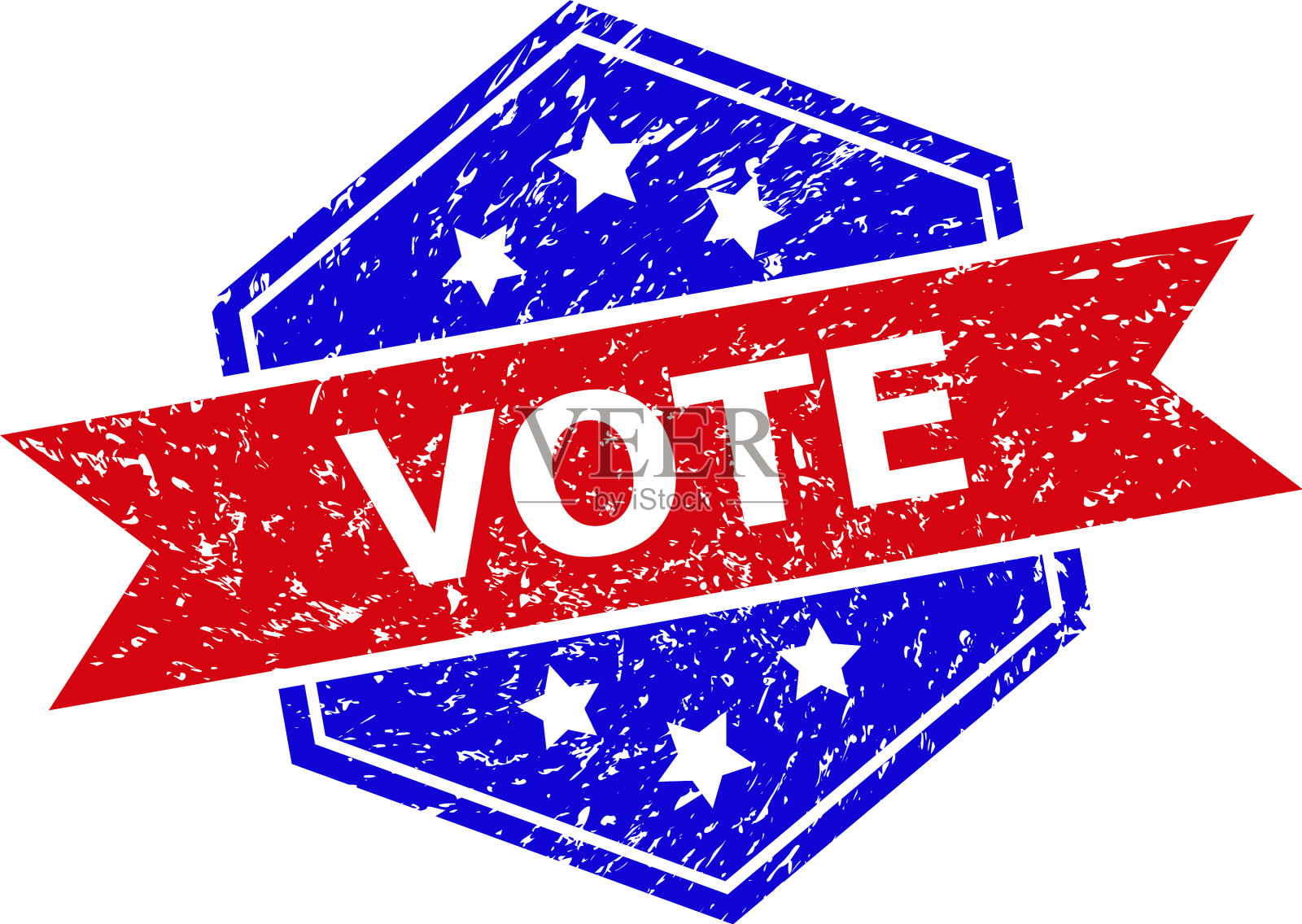 六角形双色投票邮票印章与垃圾插画图片素材