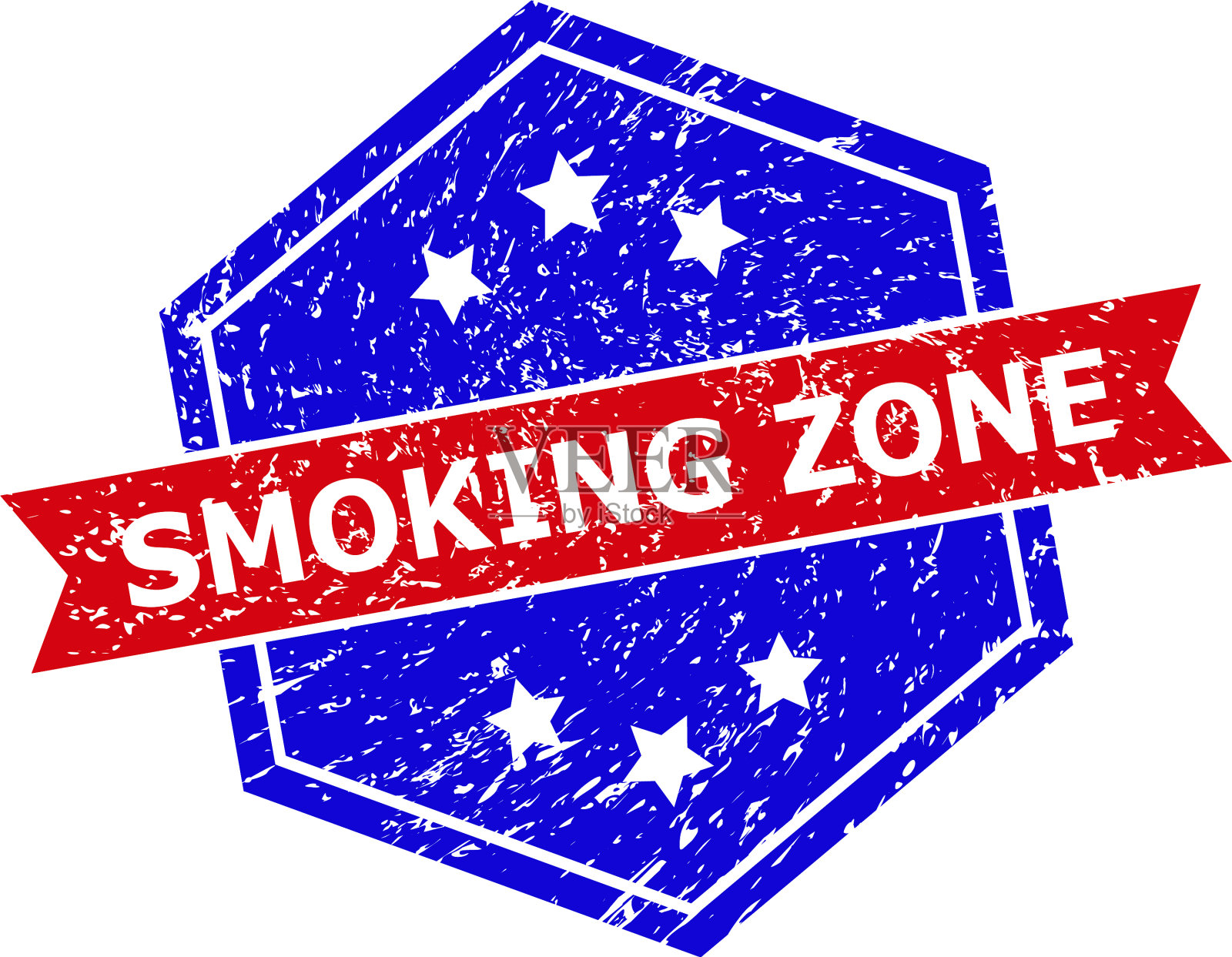 六角双色吸烟区印章与苦恼插画图片素材