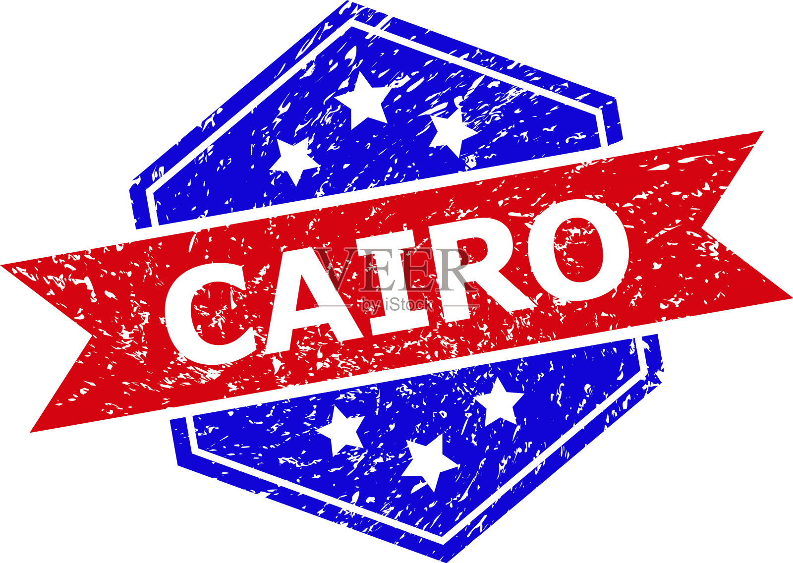 六角双色开罗邮票印章与不洁插画图片素材