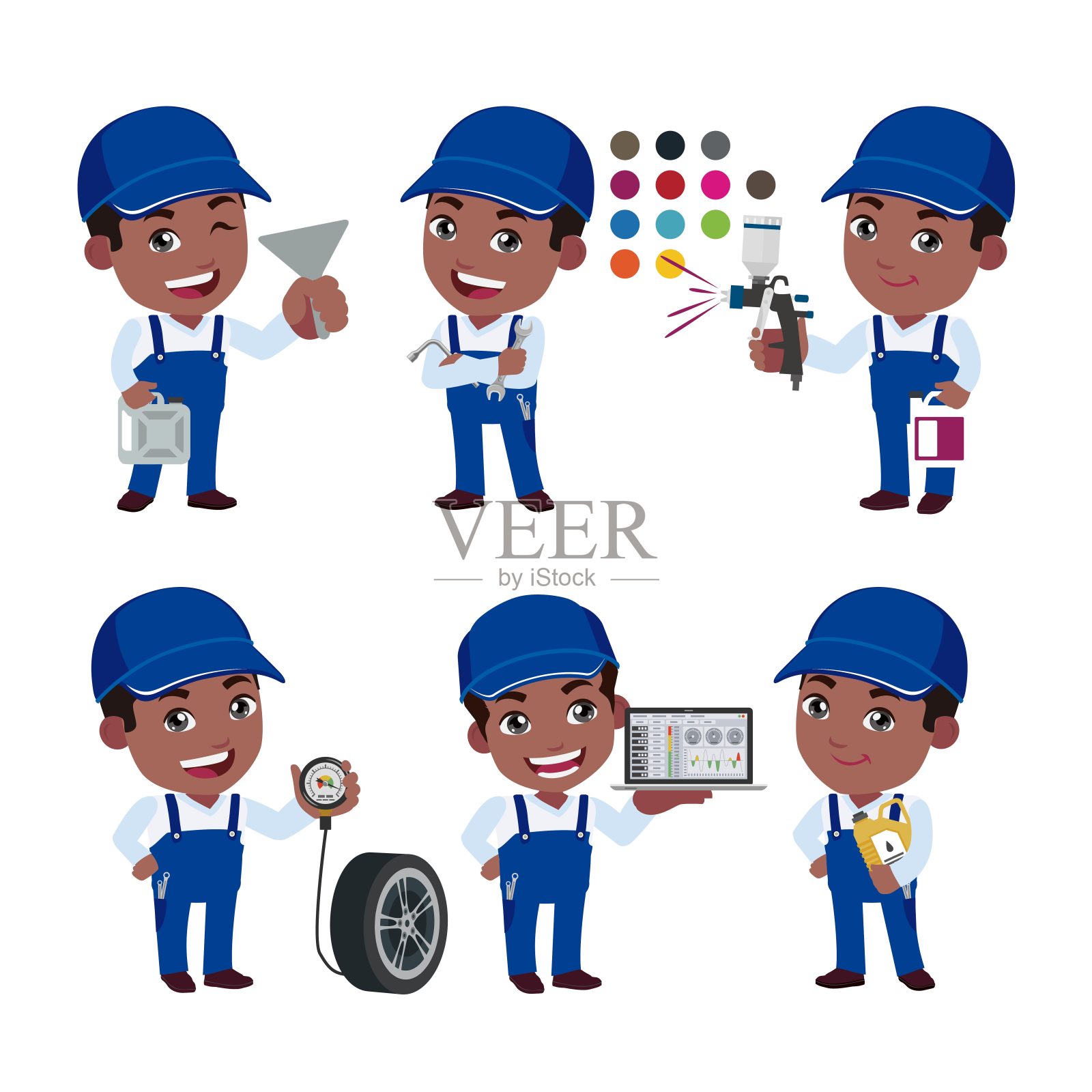 一组不同姿势的技术人员插画图片素材