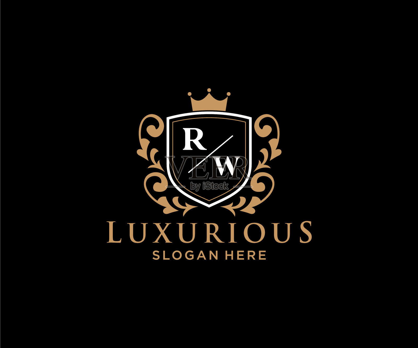 首字母rw皇家豪华标志模板插画图片素材