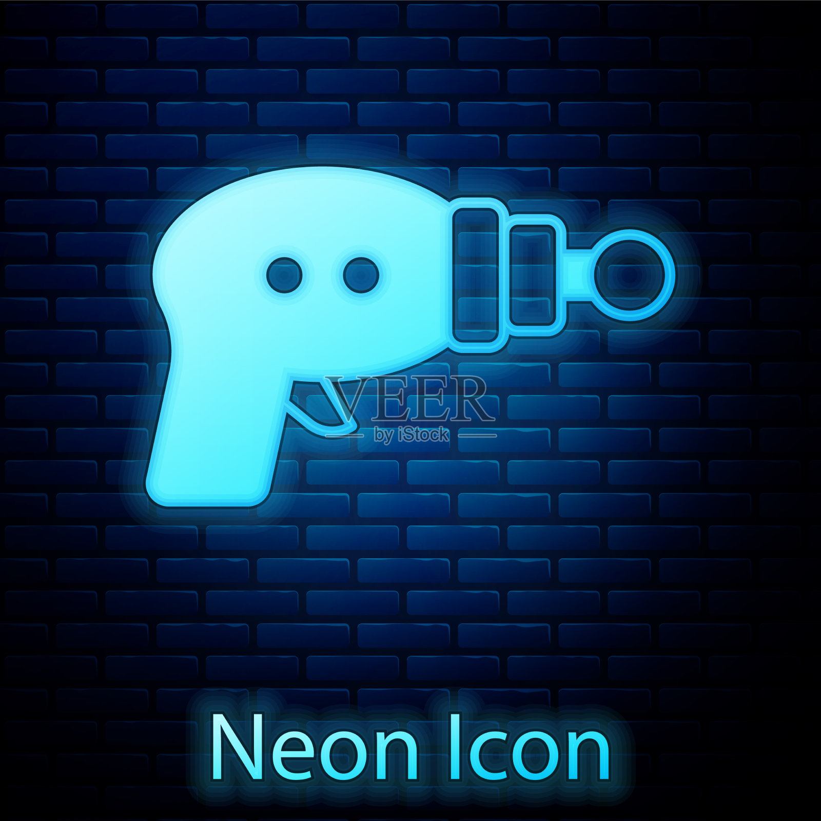 发光的霓虹灯枪图标孤立在砖墙图标素材