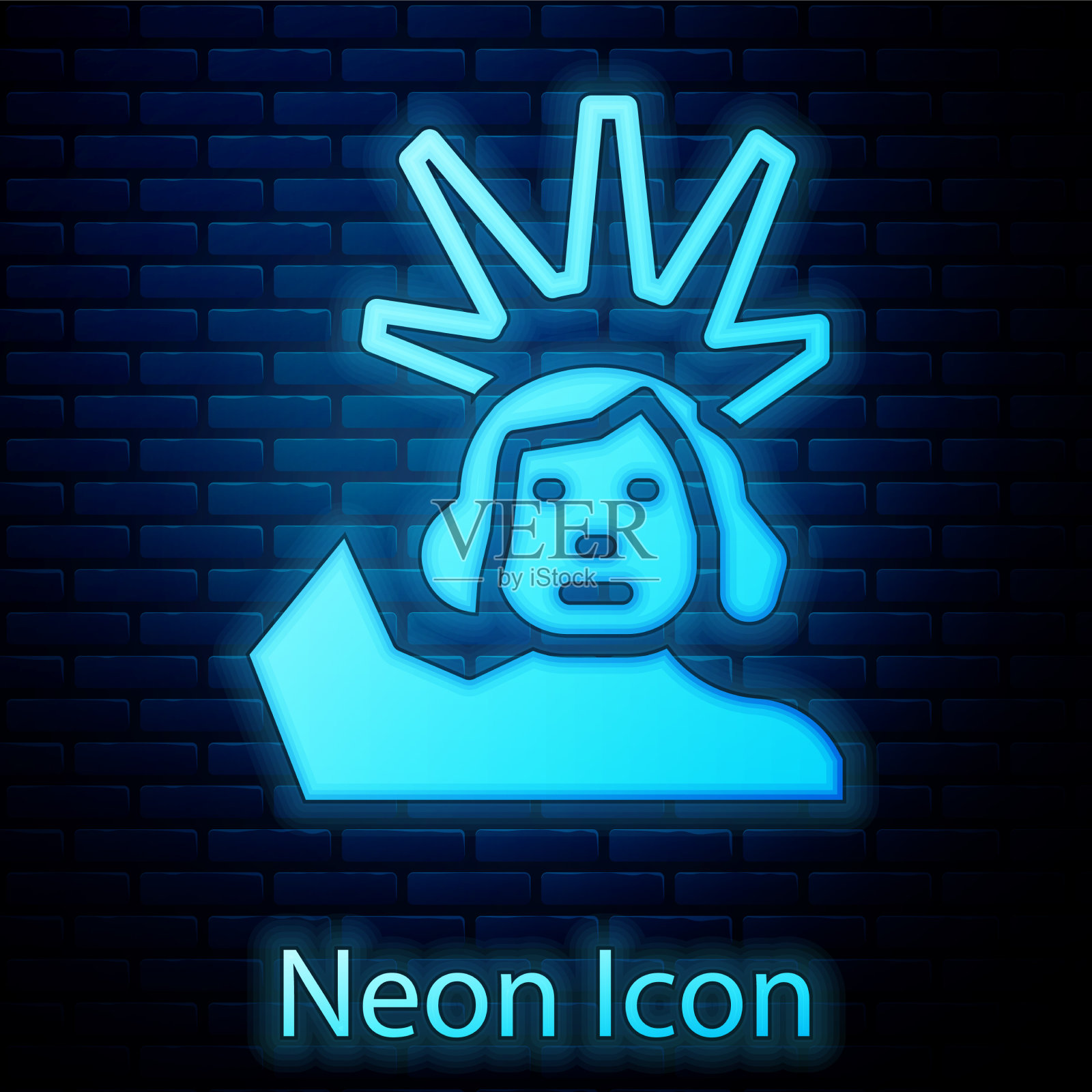 霓虹灯闪烁，自由女神像被孤立插画图片素材