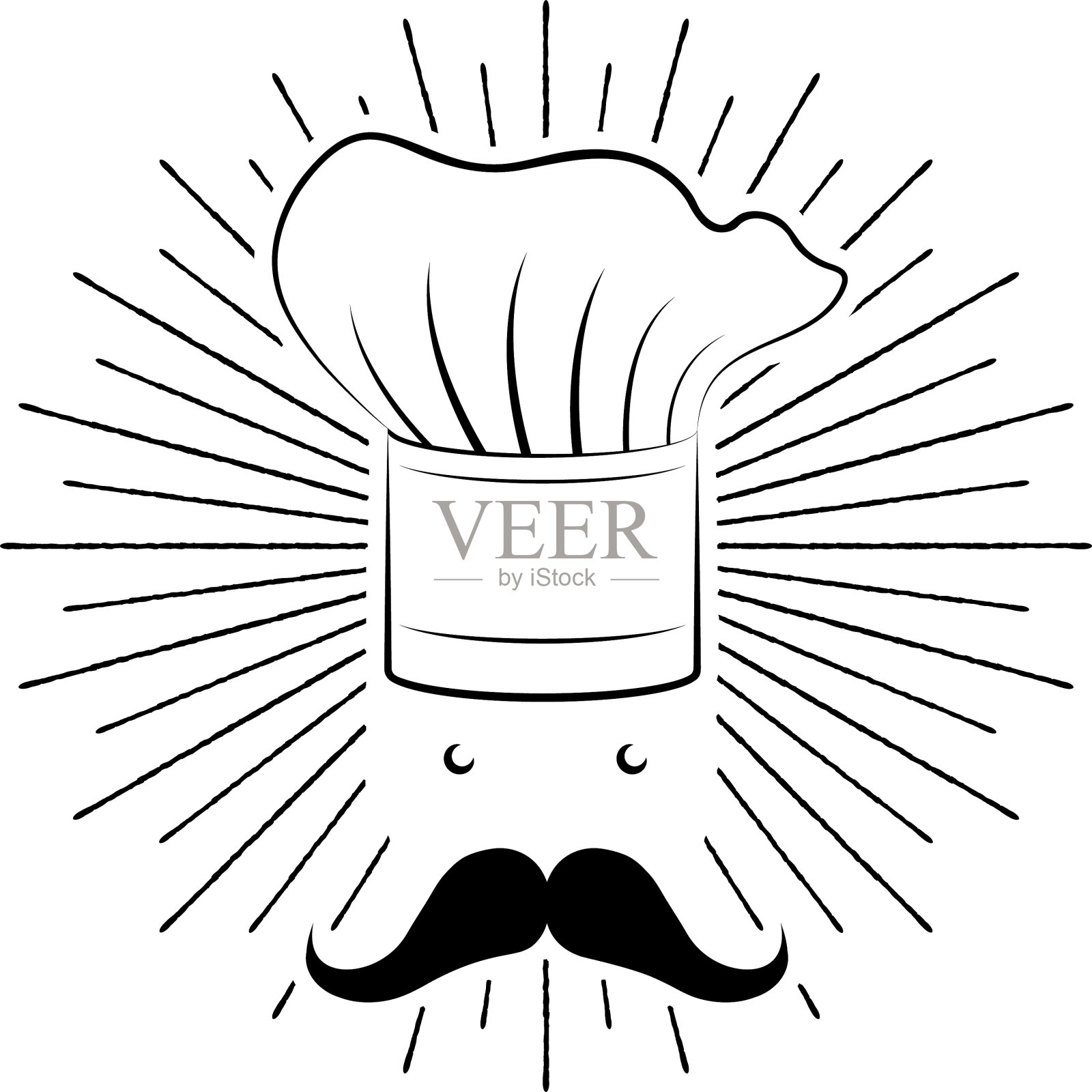 厨师帽子胡子-黑白画设计元素图片
