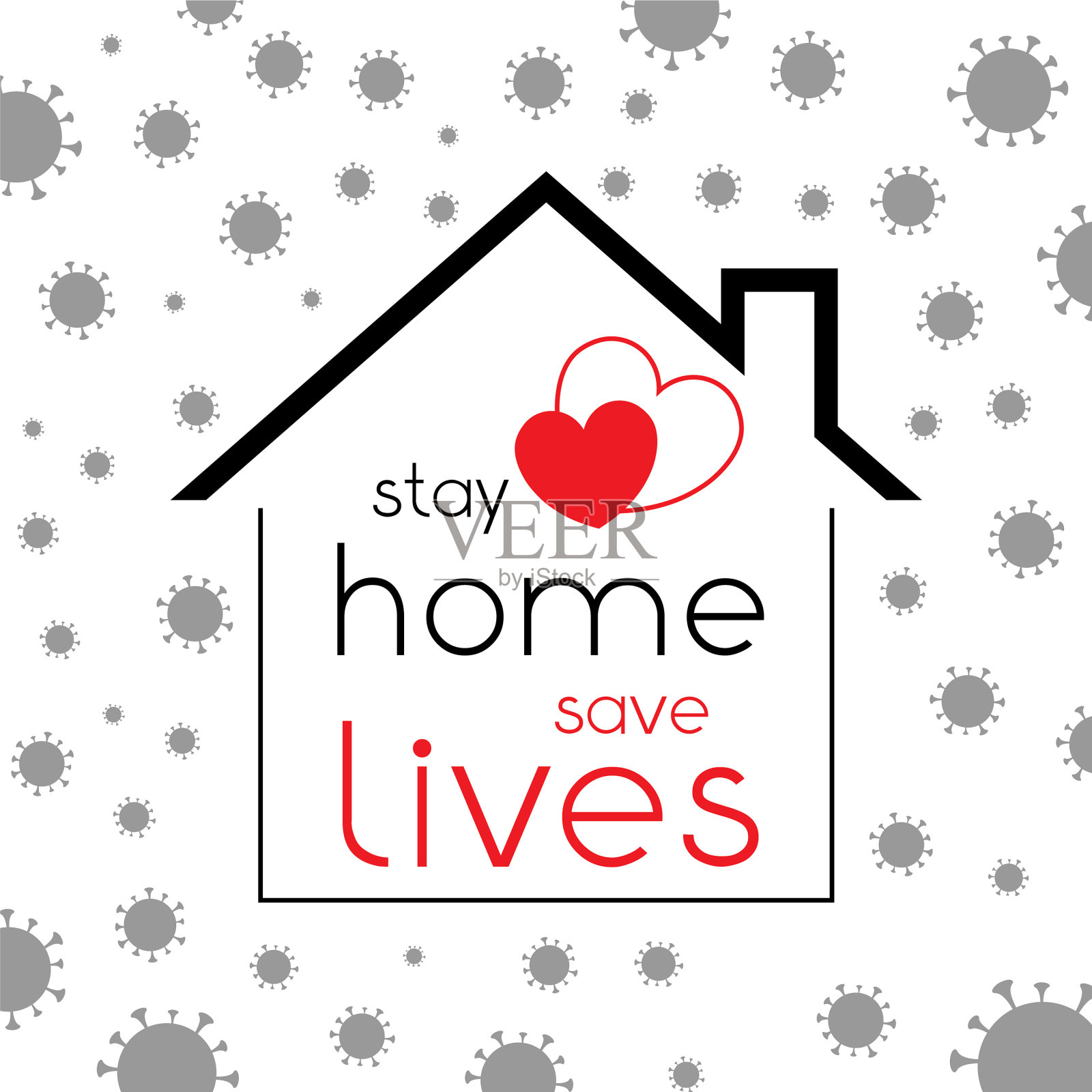 待在家里- COVID-19 sars-cov-2病毒插画图片素材