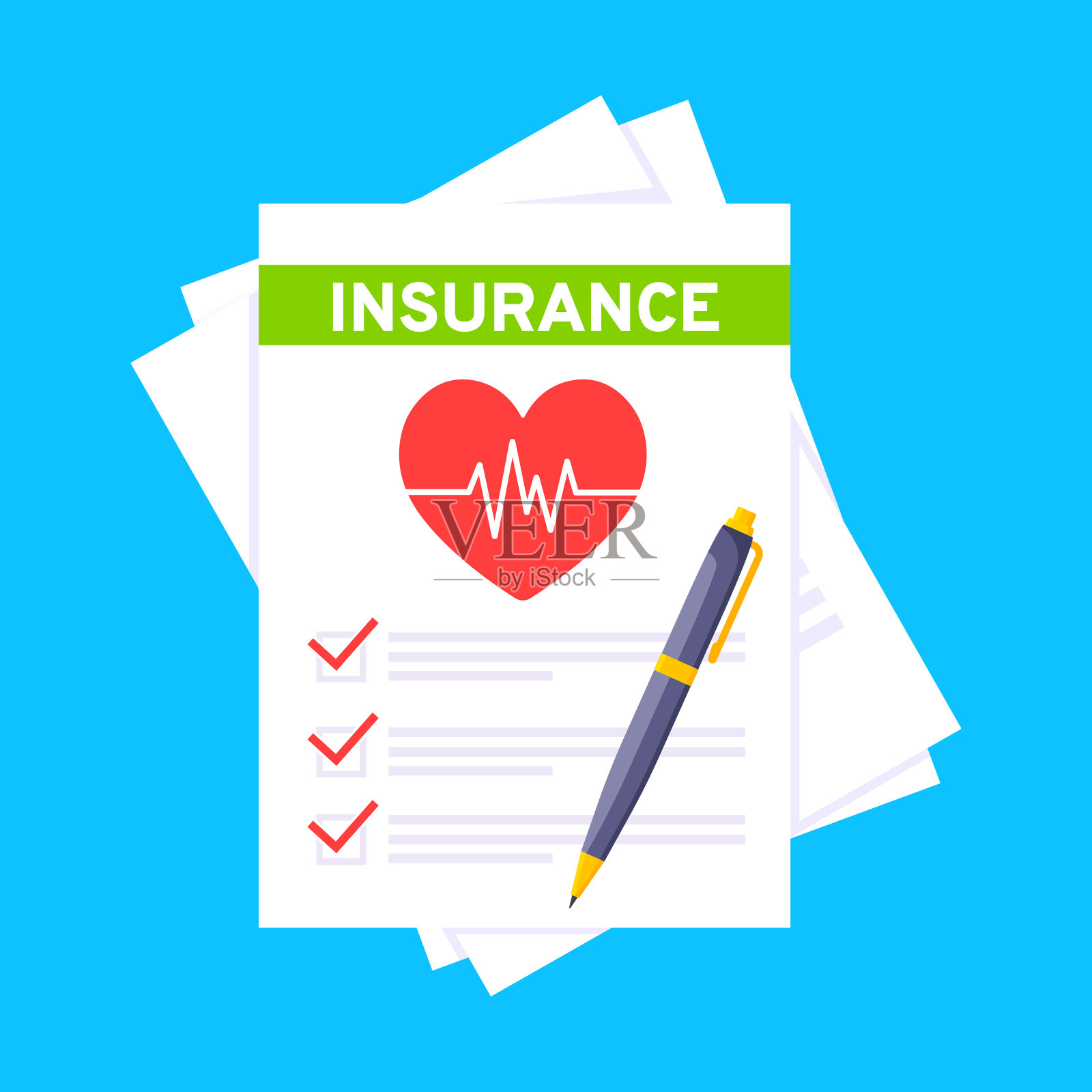 医疗保险理赔单和档案纸插画图片素材