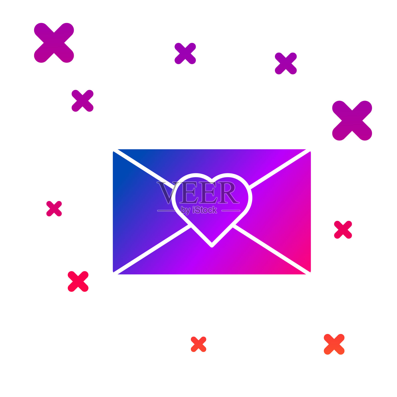 彩色信封与情人节心形图标孤立图标素材