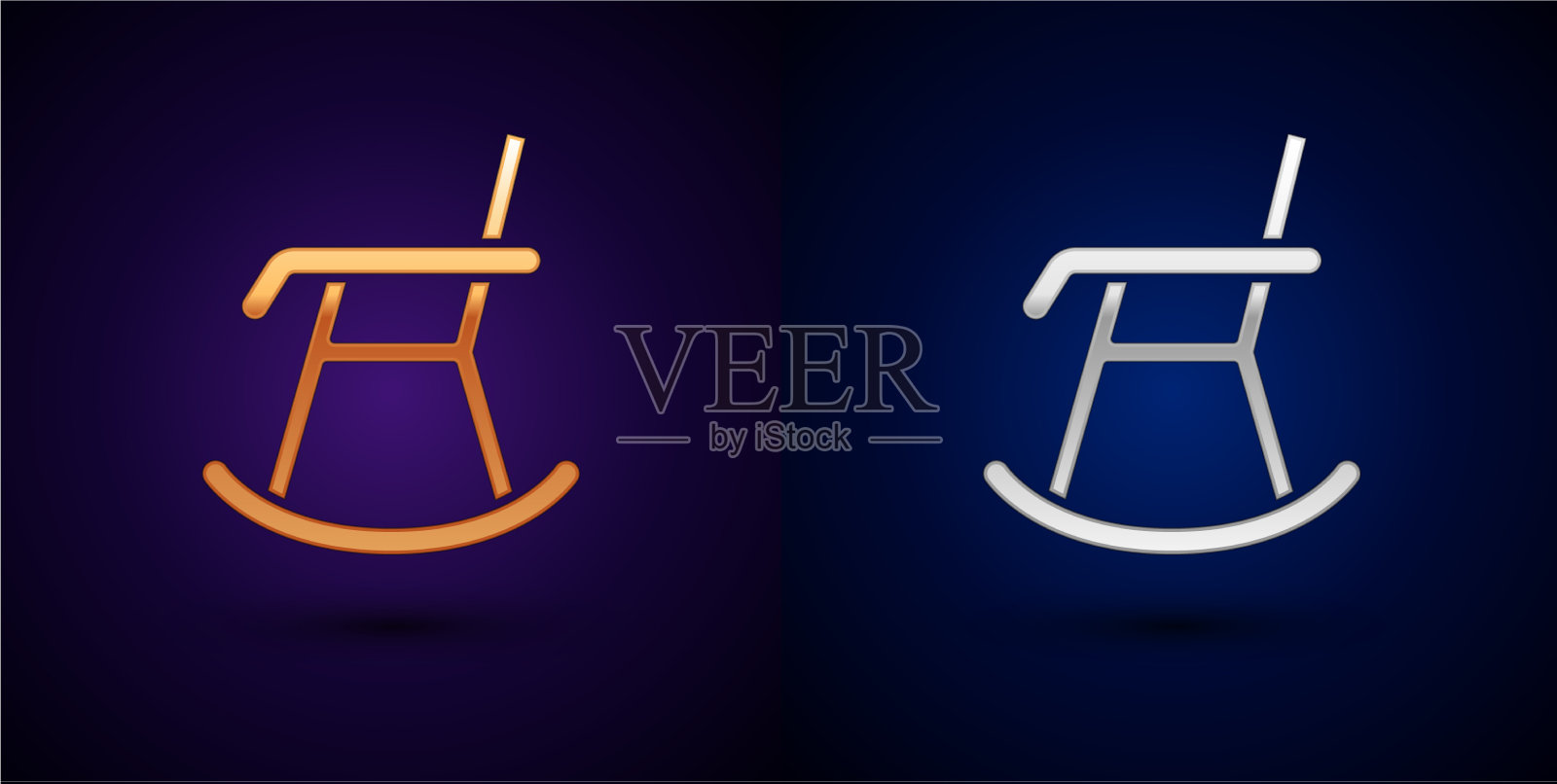 金色和银色扶手椅图标孤立在黑色插画图片素材