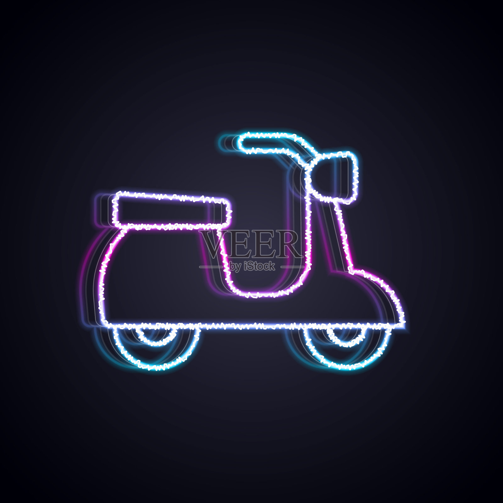 发光的霓虹灯线机车图标孤立在黑色背景。向量插画图片素材