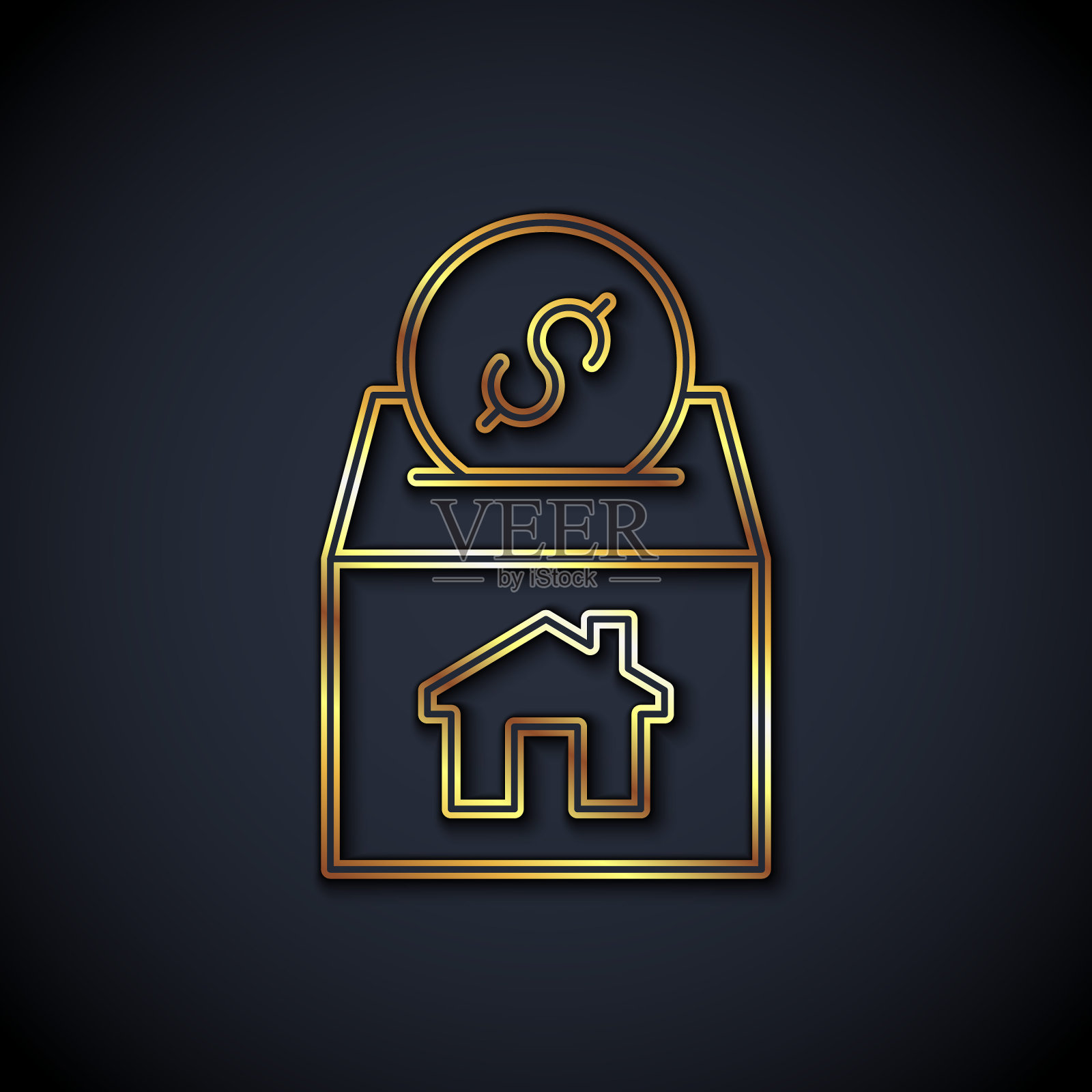 金线捐款和慈善图标孤立在黑色背景。捐钱和慈善理念。向量插画图片素材