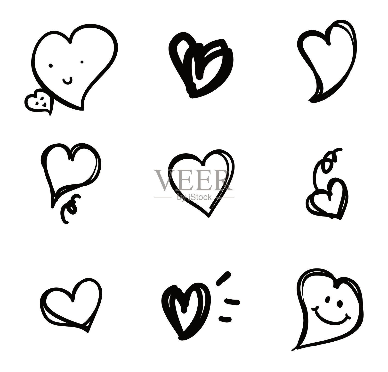 在涂鸦风格的心集合插画图片素材