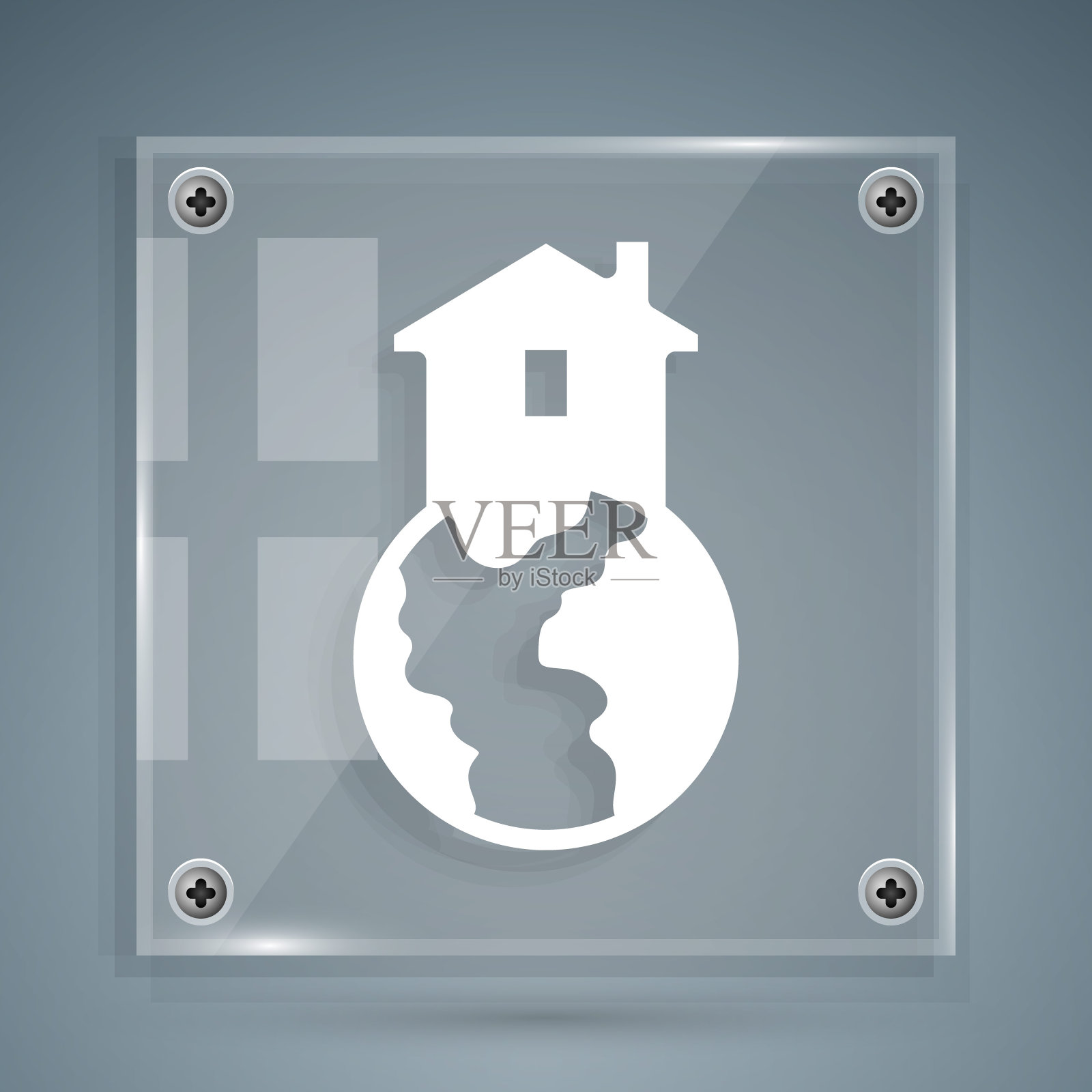 白色庇护所为无家可归的图标孤立在灰色背景。紧急住房，为无家可归的人、流浪者和乞丐提供的临时住所。方形玻璃面板。向量图标素材