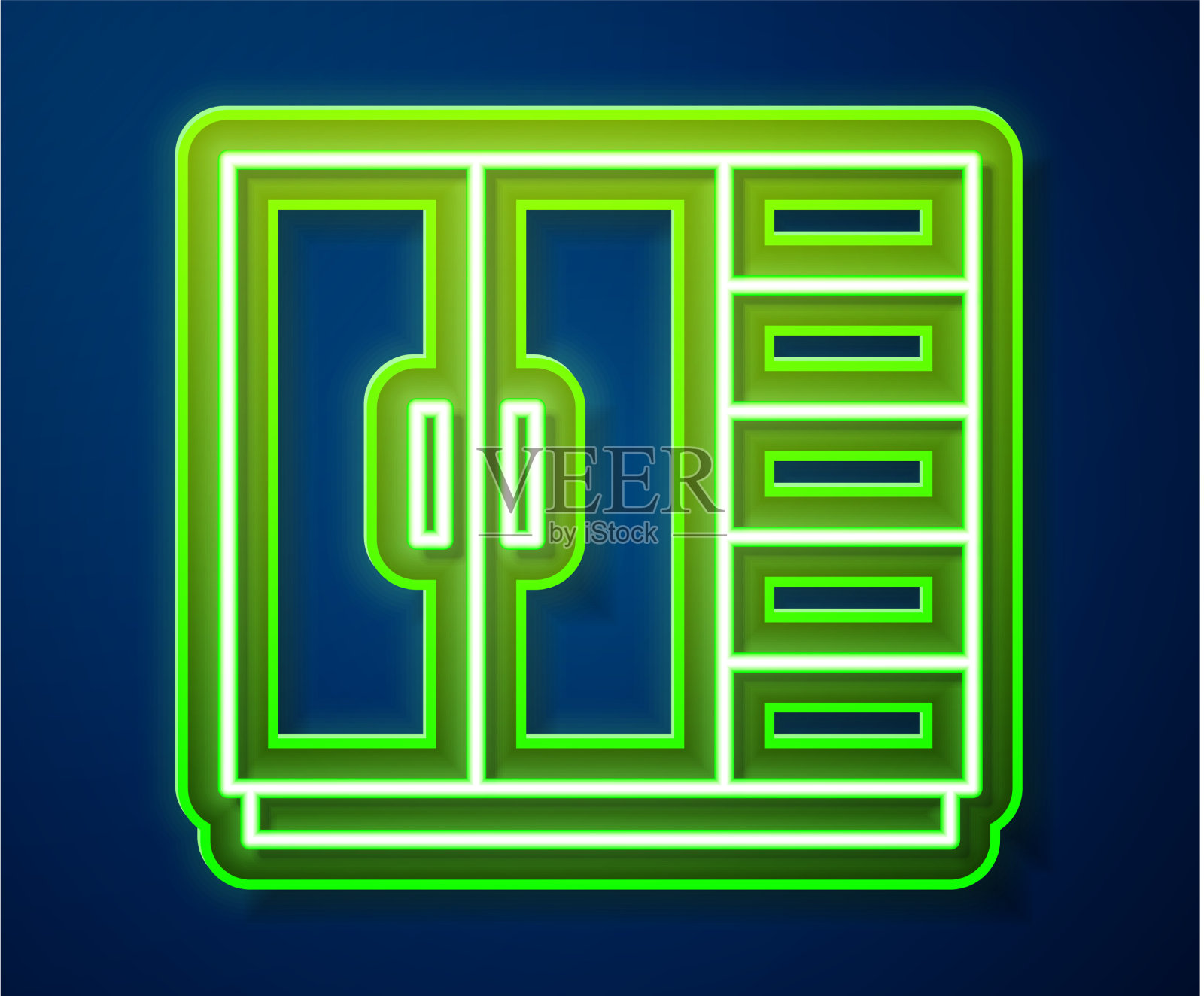 发光的霓虹灯线衣柜图标孤立在蓝色插画图片素材