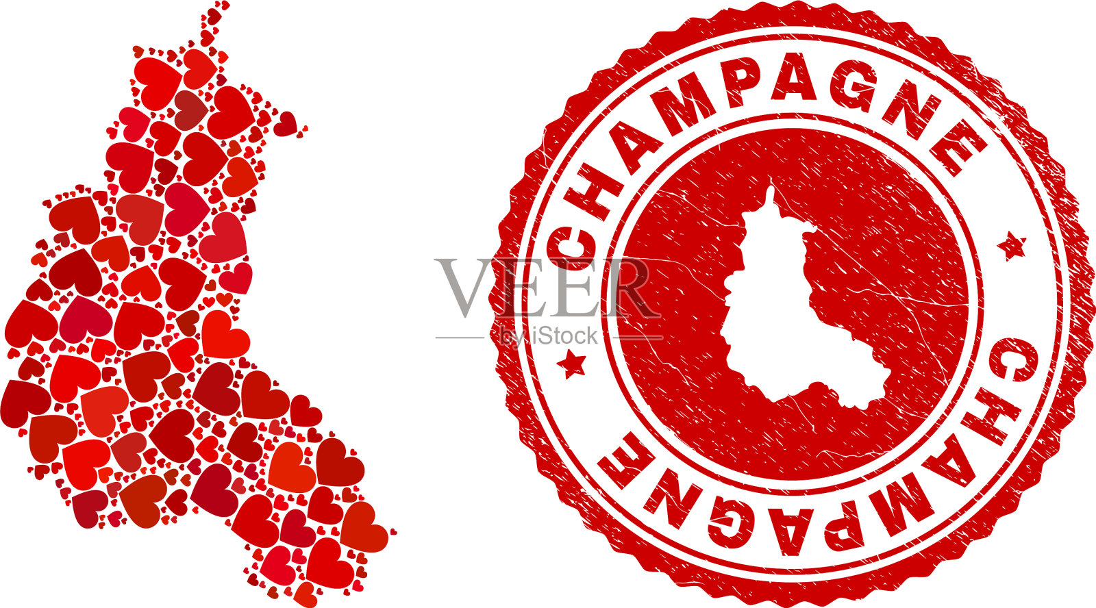 可爱的马赛克香槟省地图和垃圾插画图片素材
