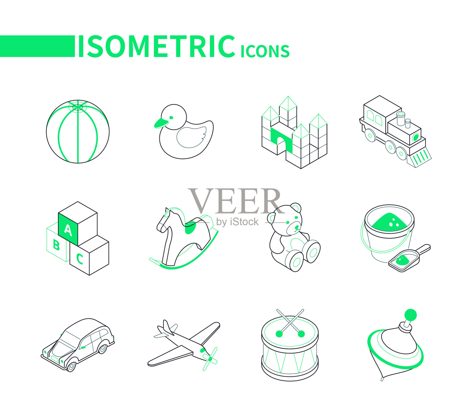 儿童玩具和休闲游戏-现代线图标素材