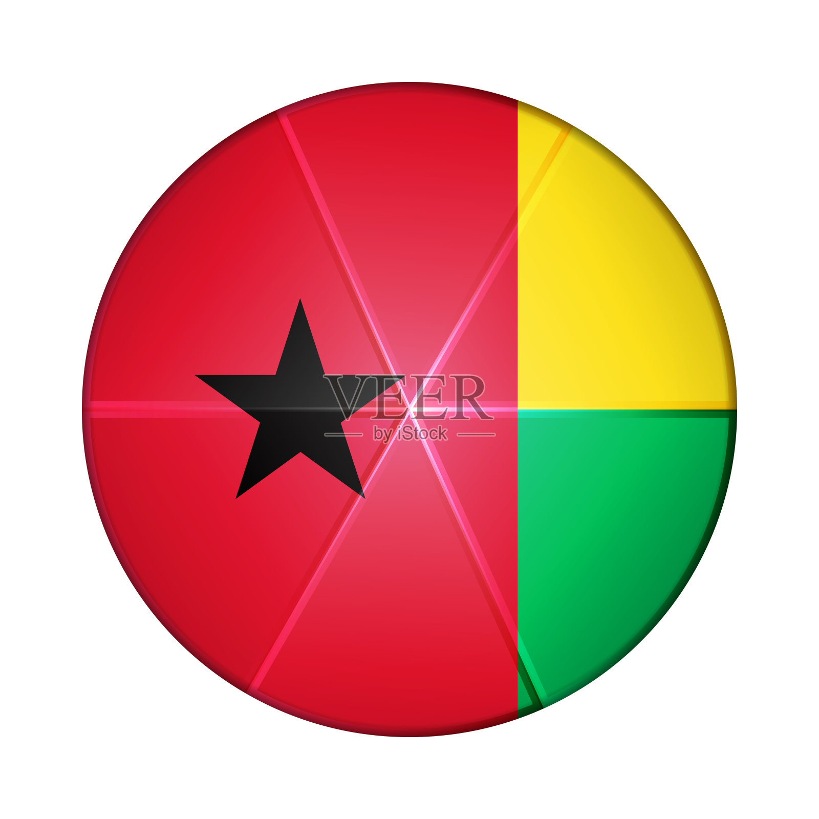 玻璃球与几内亚比绍国旗。圆球，模板图标。国家的象征。光滑的现实球，三维抽象矢量插图突出在一个白色的背景。大泡沫插画图片素材