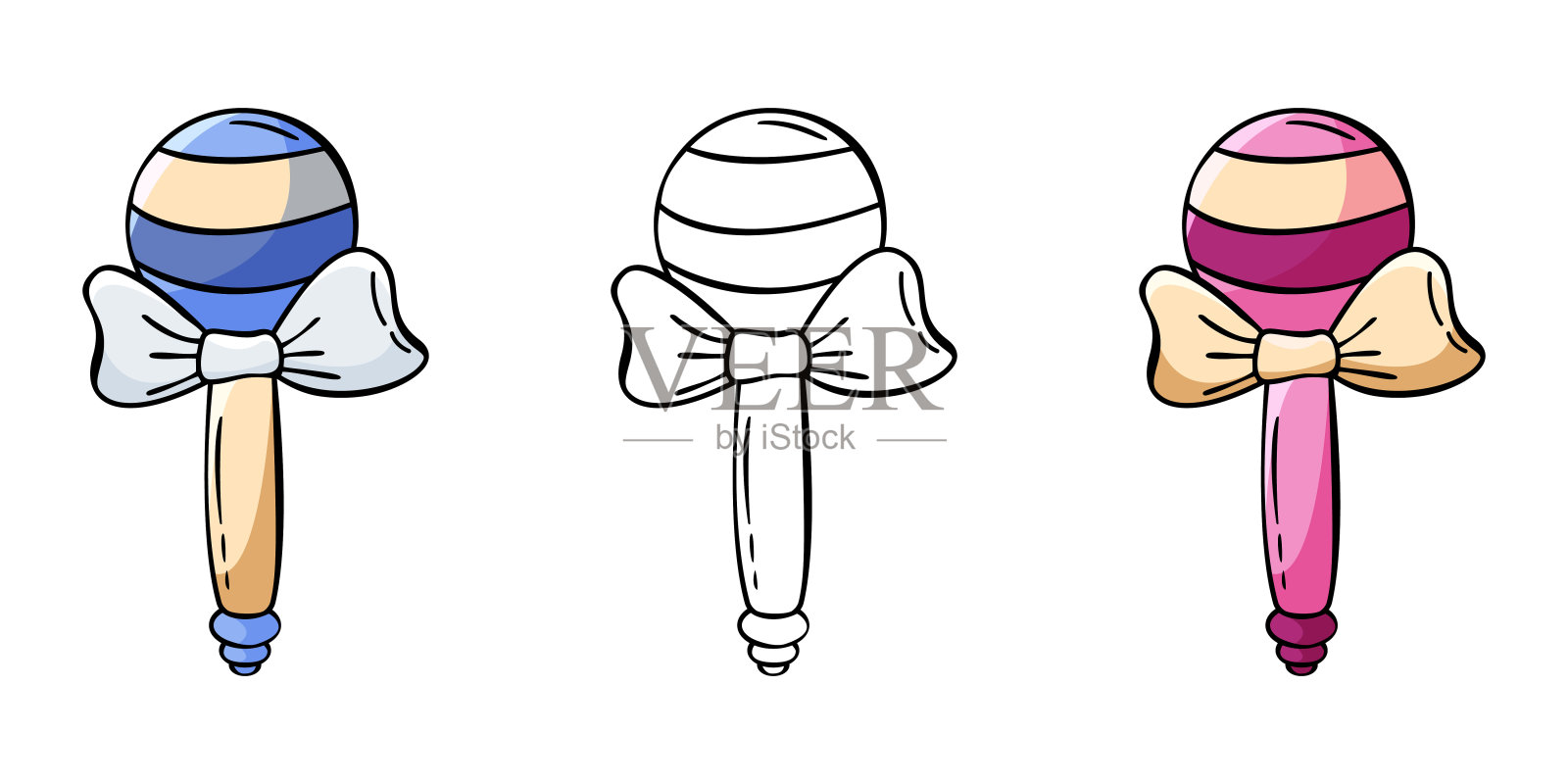 在涂鸦风格的拨浪鼓的一套手绘图标插画图片素材