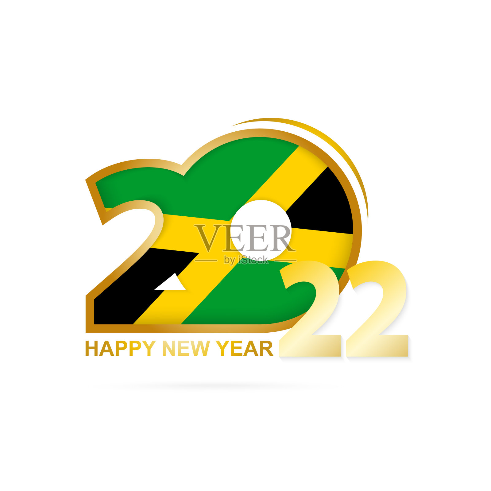 2022年，采用牙买加国旗图案。新年快乐设计。插画图片素材