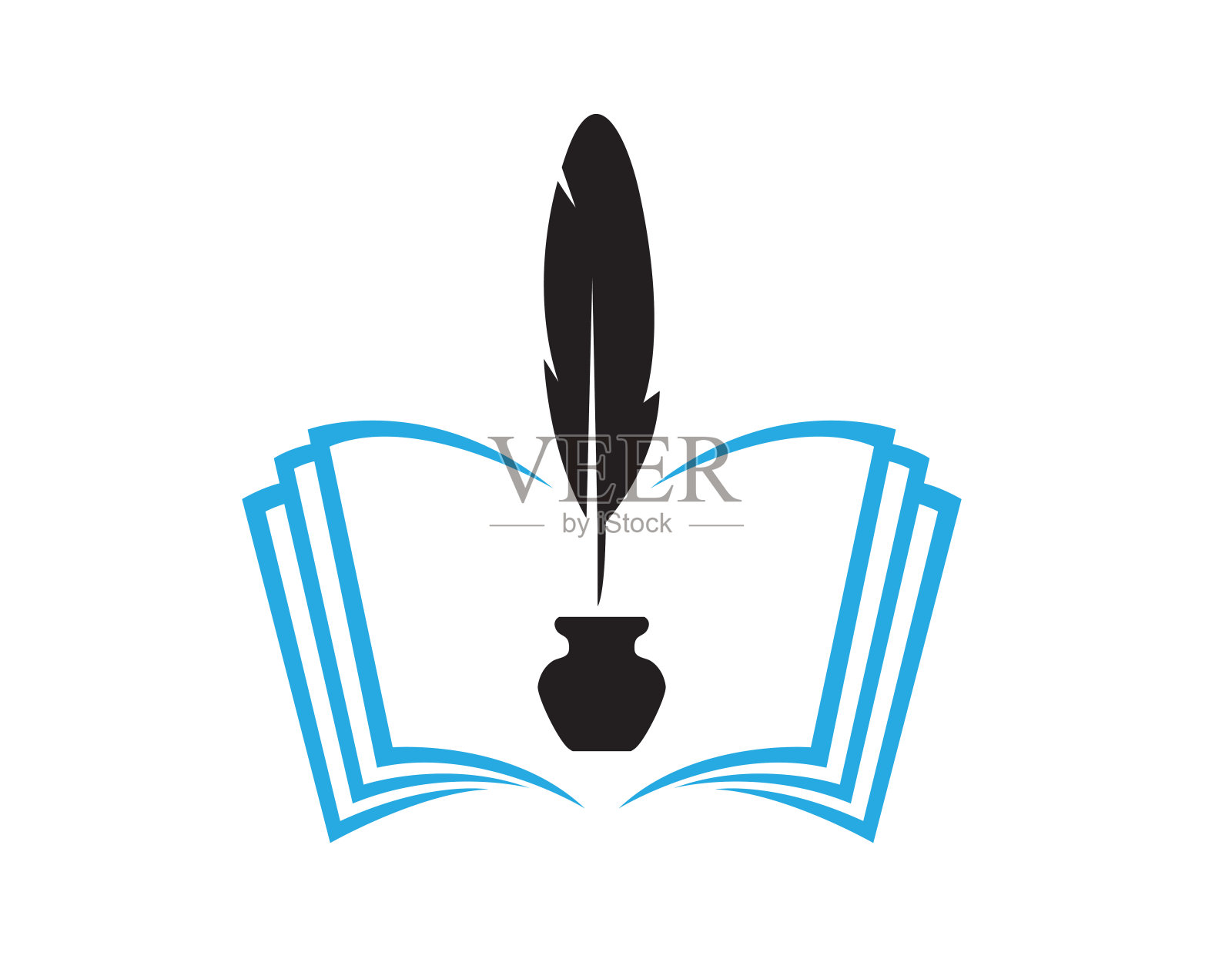 创意黑书羽毛墨水瓶标志插画图片素材