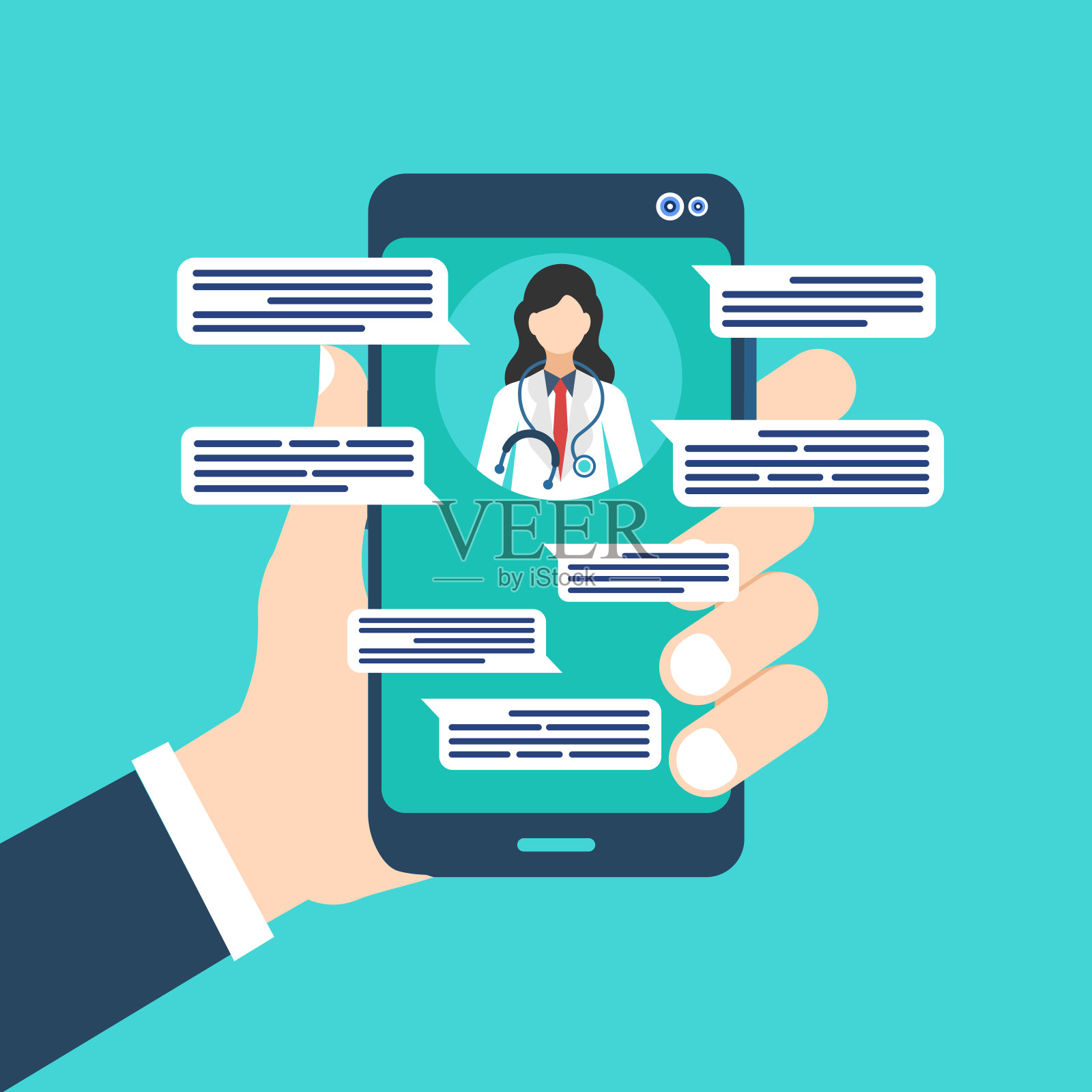 远程医疗医生通过智能手机查看医疗检查手握插画图片素材