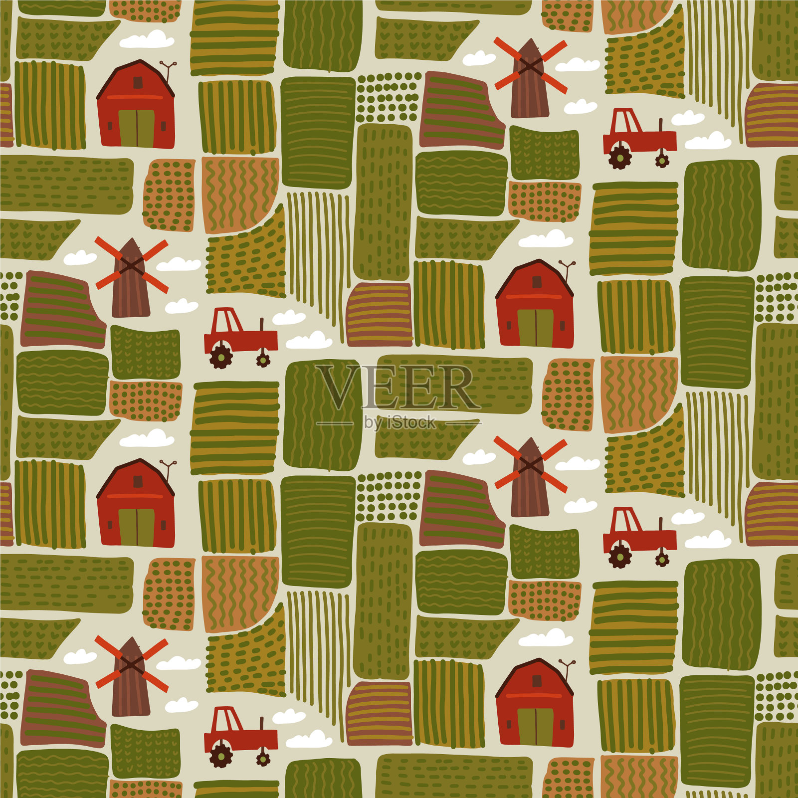 田园景观图无缝格局农场插画图片素材