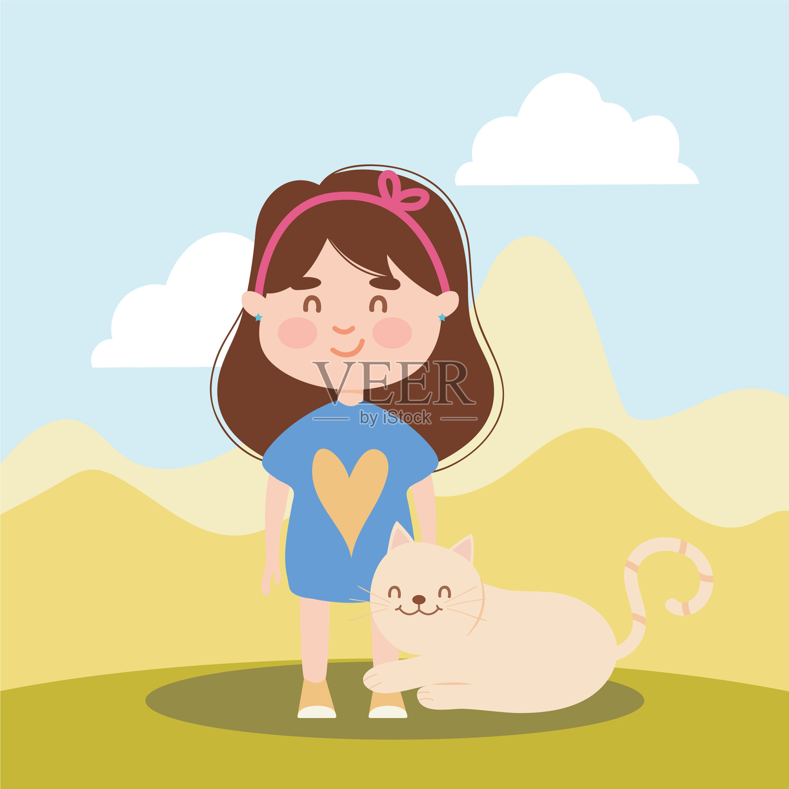 猫的女孩插画图片素材