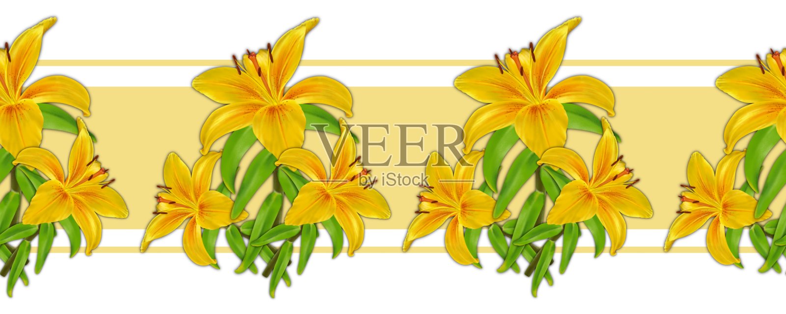 一束带叶子的黄色百合插画图片素材