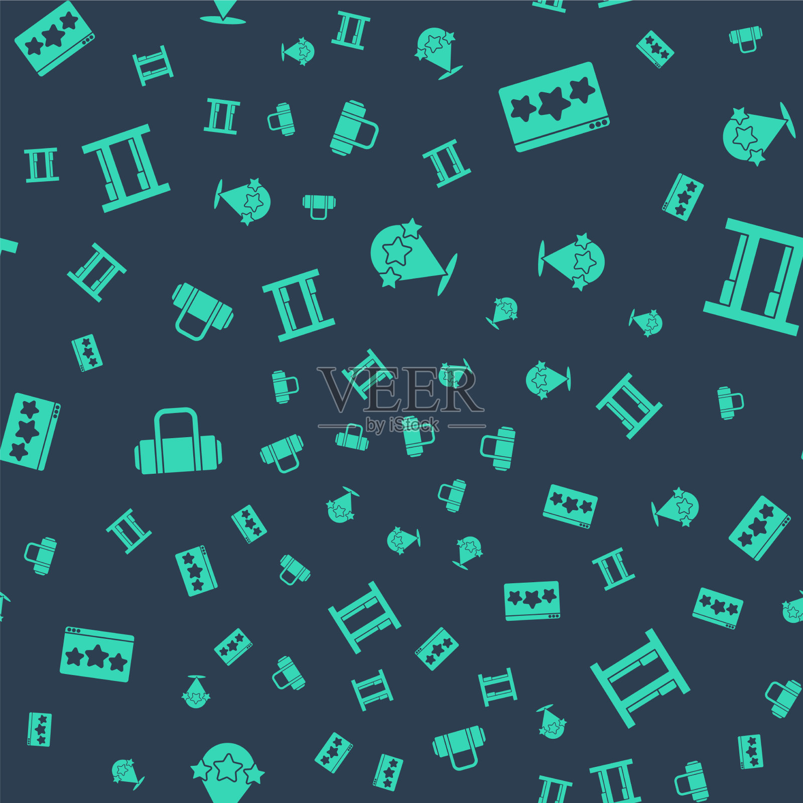 设置五星评级评论手提箱和酒店图标素材