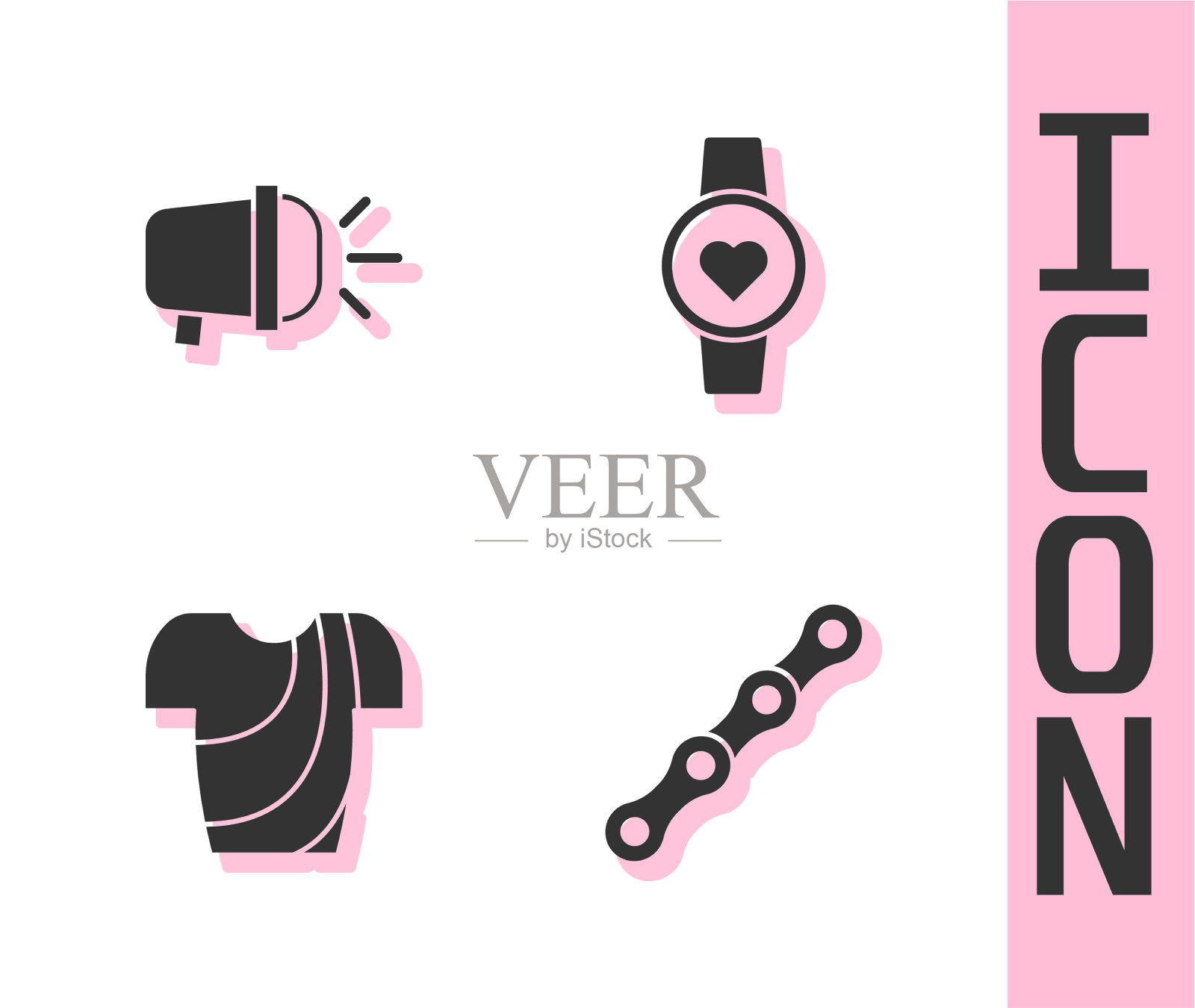 设置自行车链头灯和自行车t恤图标素材