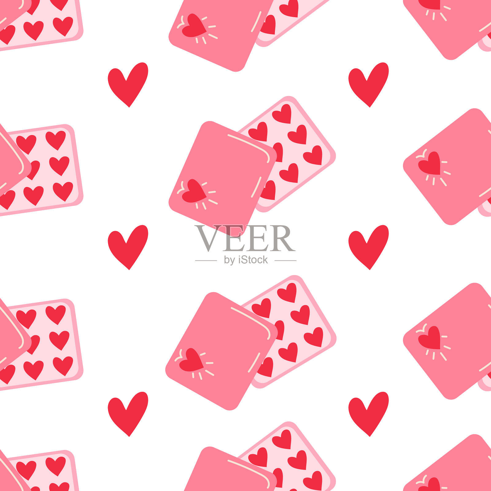 无缝模式与浪漫的糖果盒插画图片素材